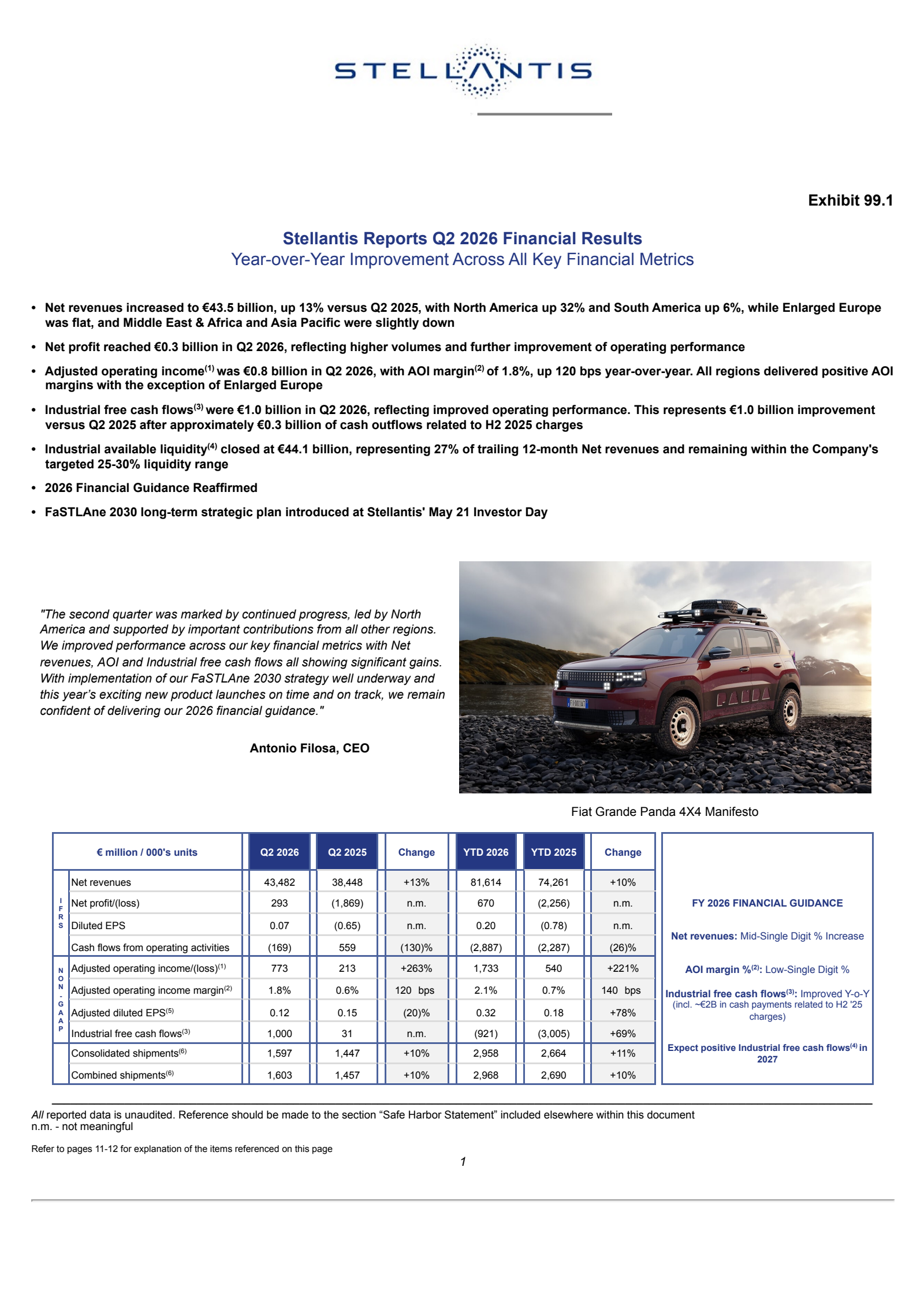 Stellantis' Q2 2026 Press Release