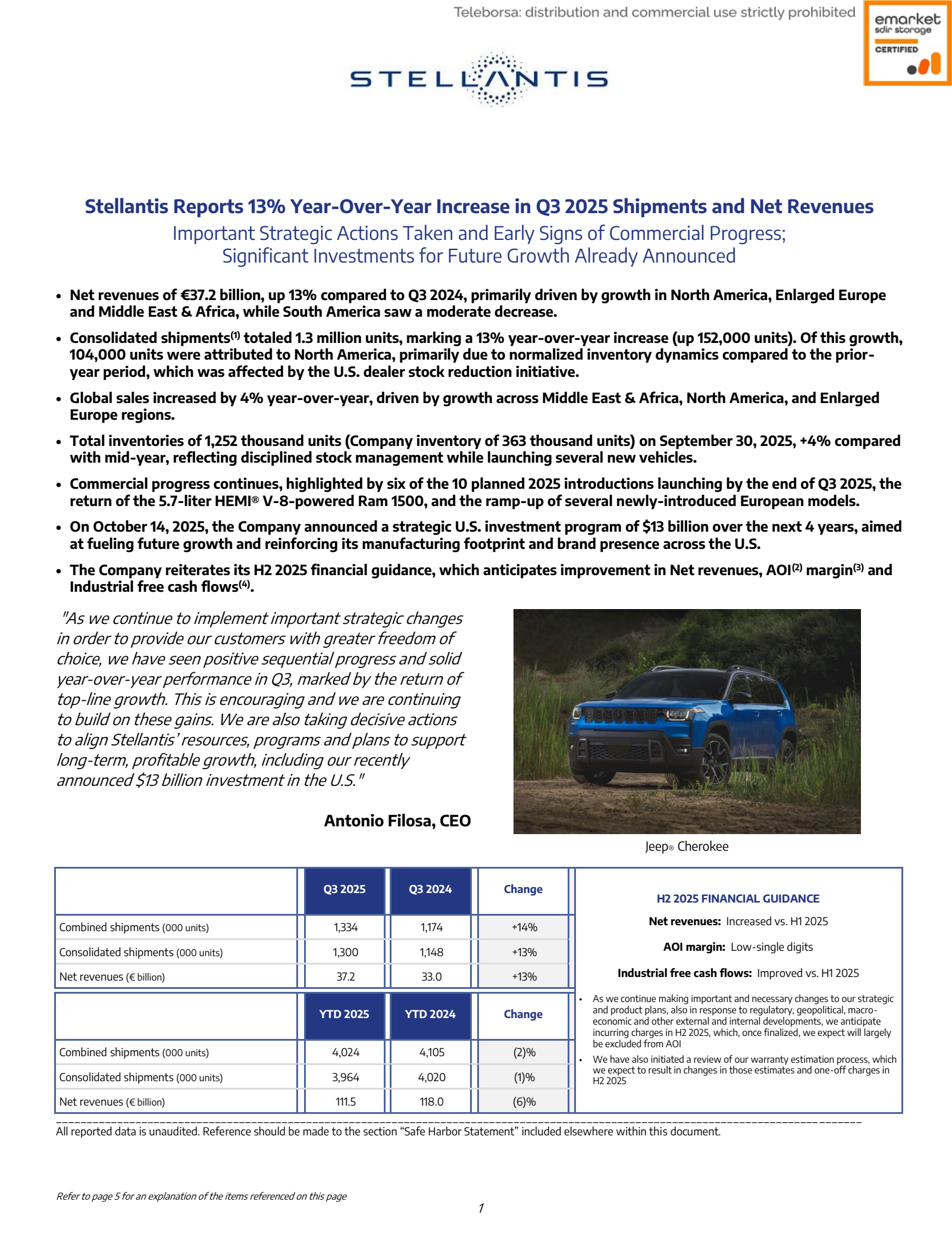 Stellantis' Q3 2025 TU Earnings Release