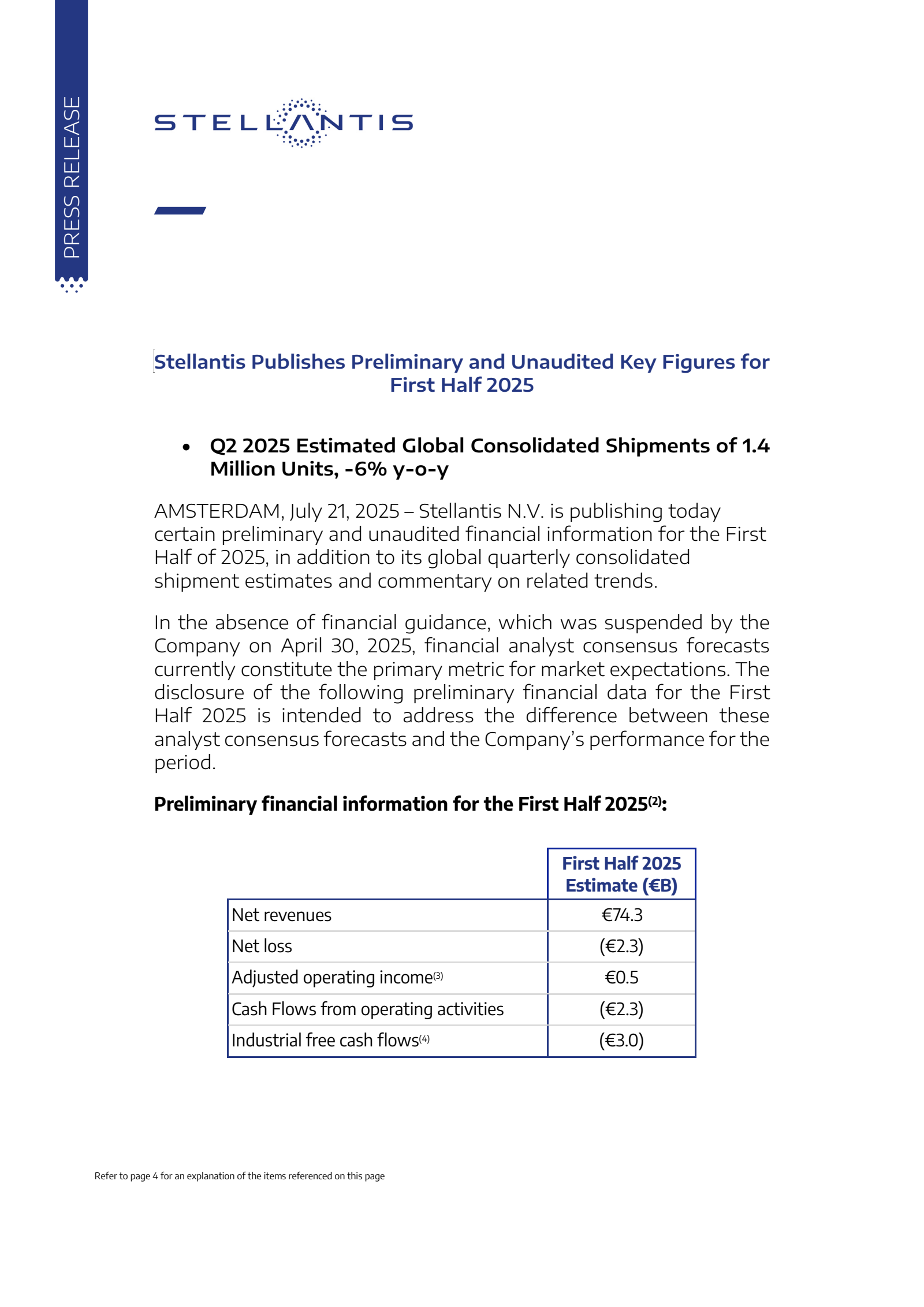 Stellantis' Q2 2025 TU Press Release