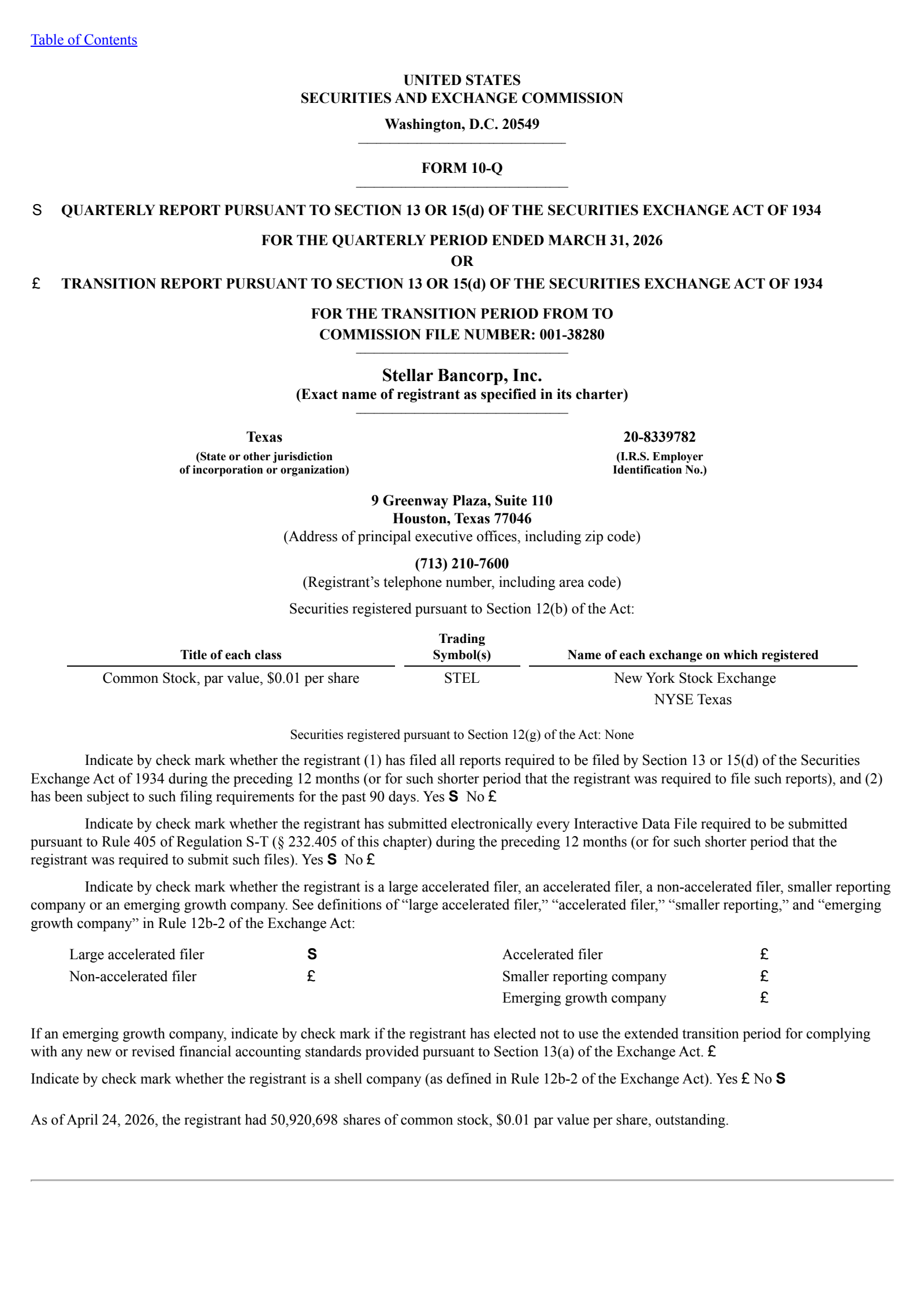 Stellarone's Q1 2026 Quarterly report