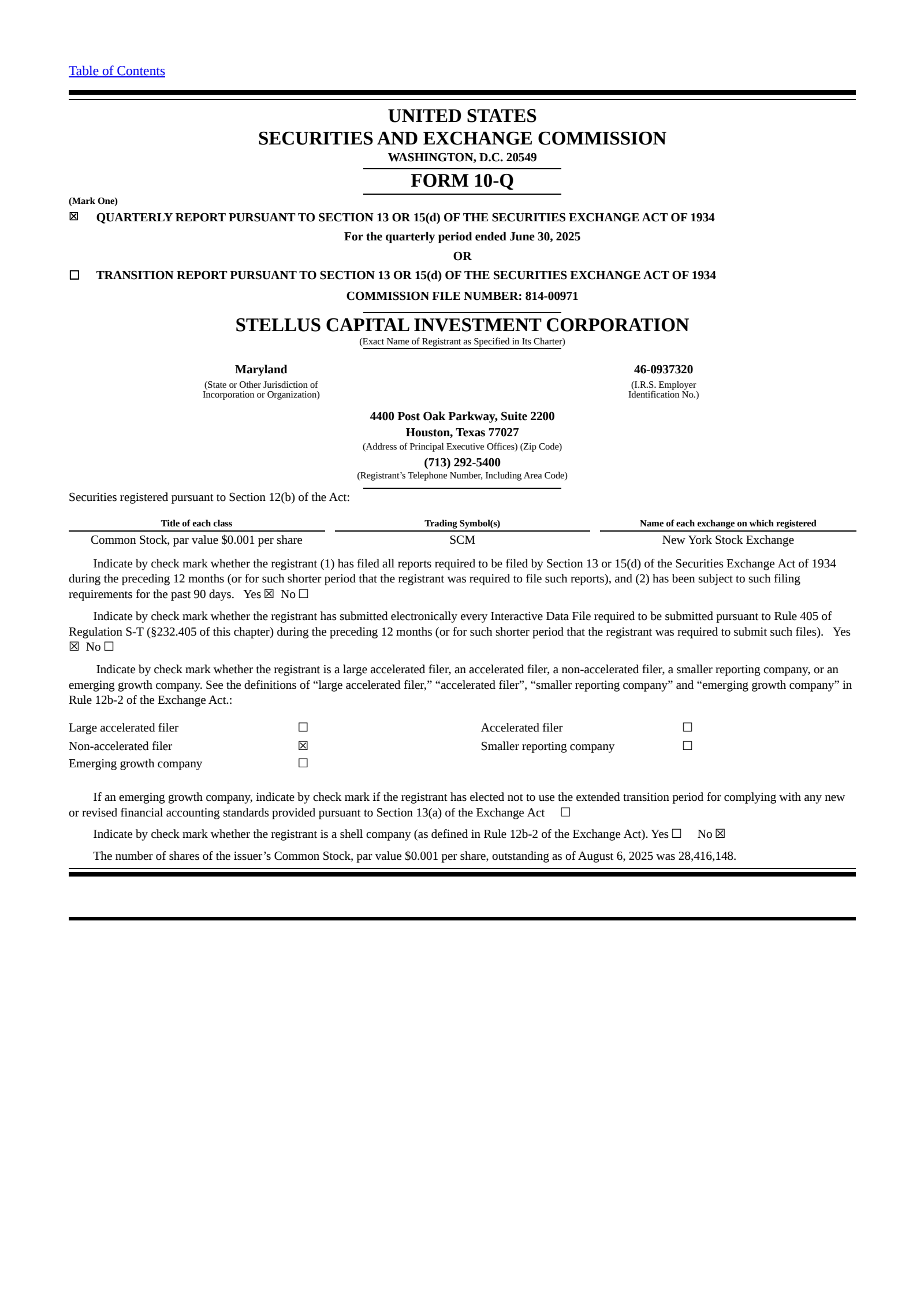Stellus Capital Investment's Q2 2025 Quarterly report