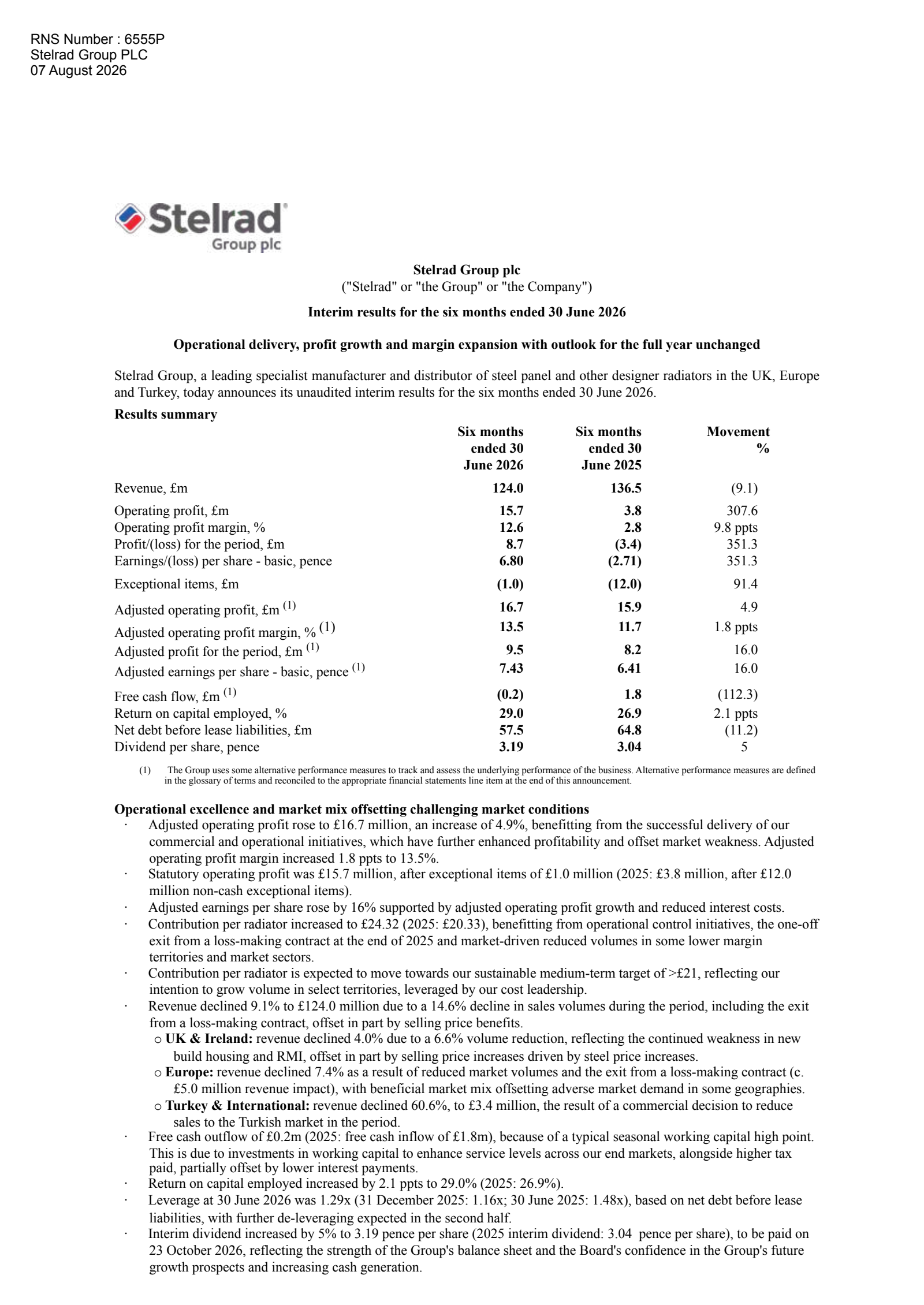Stelrad Group's H1 2026 Interim report