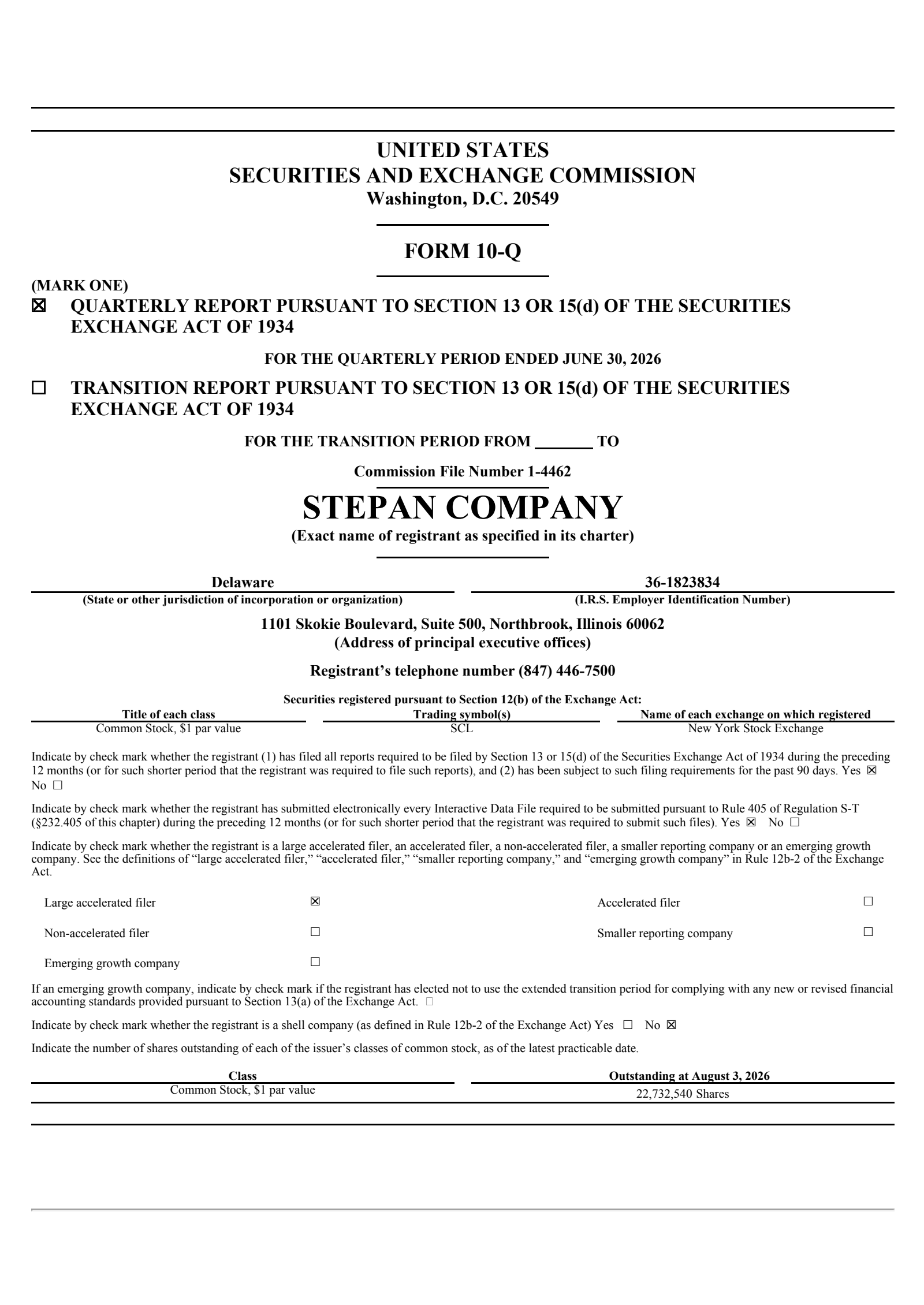 Stepan's Q2 2026 Quarterly report