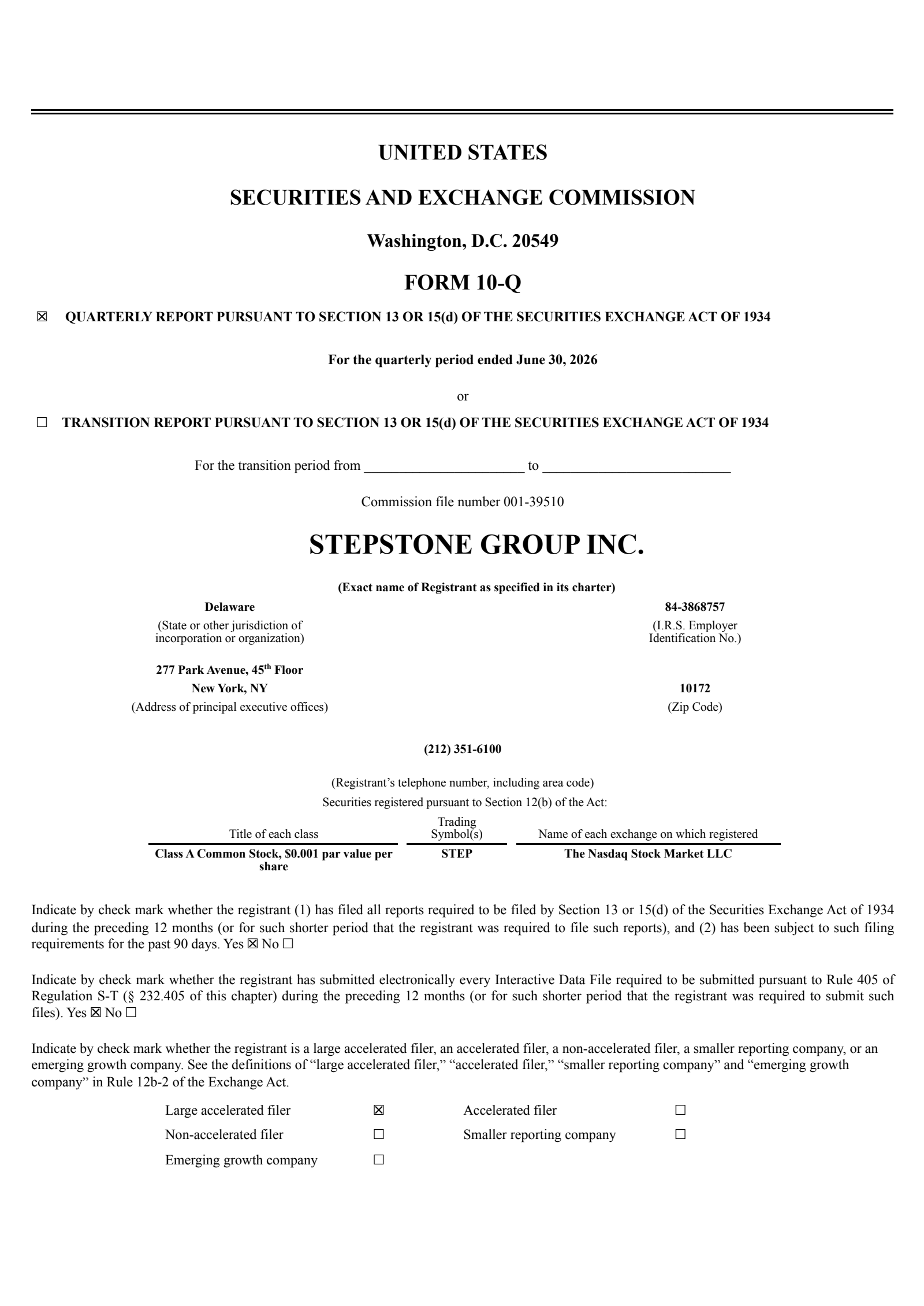 StepStone Group's Q1 2027 Quarterly report