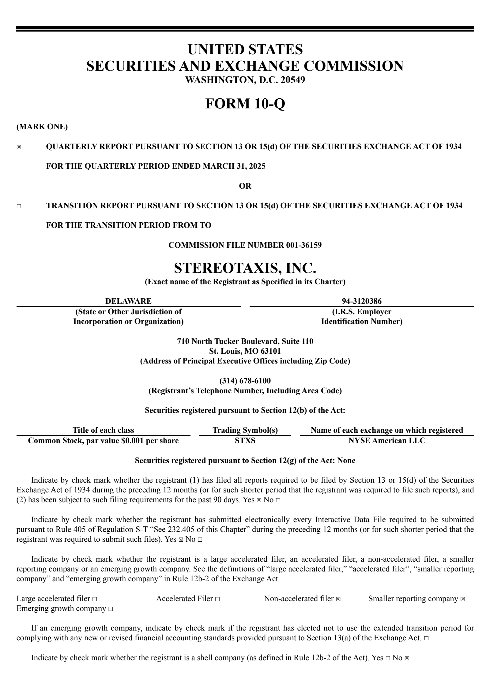 Stereotaxis' Q1 2025 Quarterly report