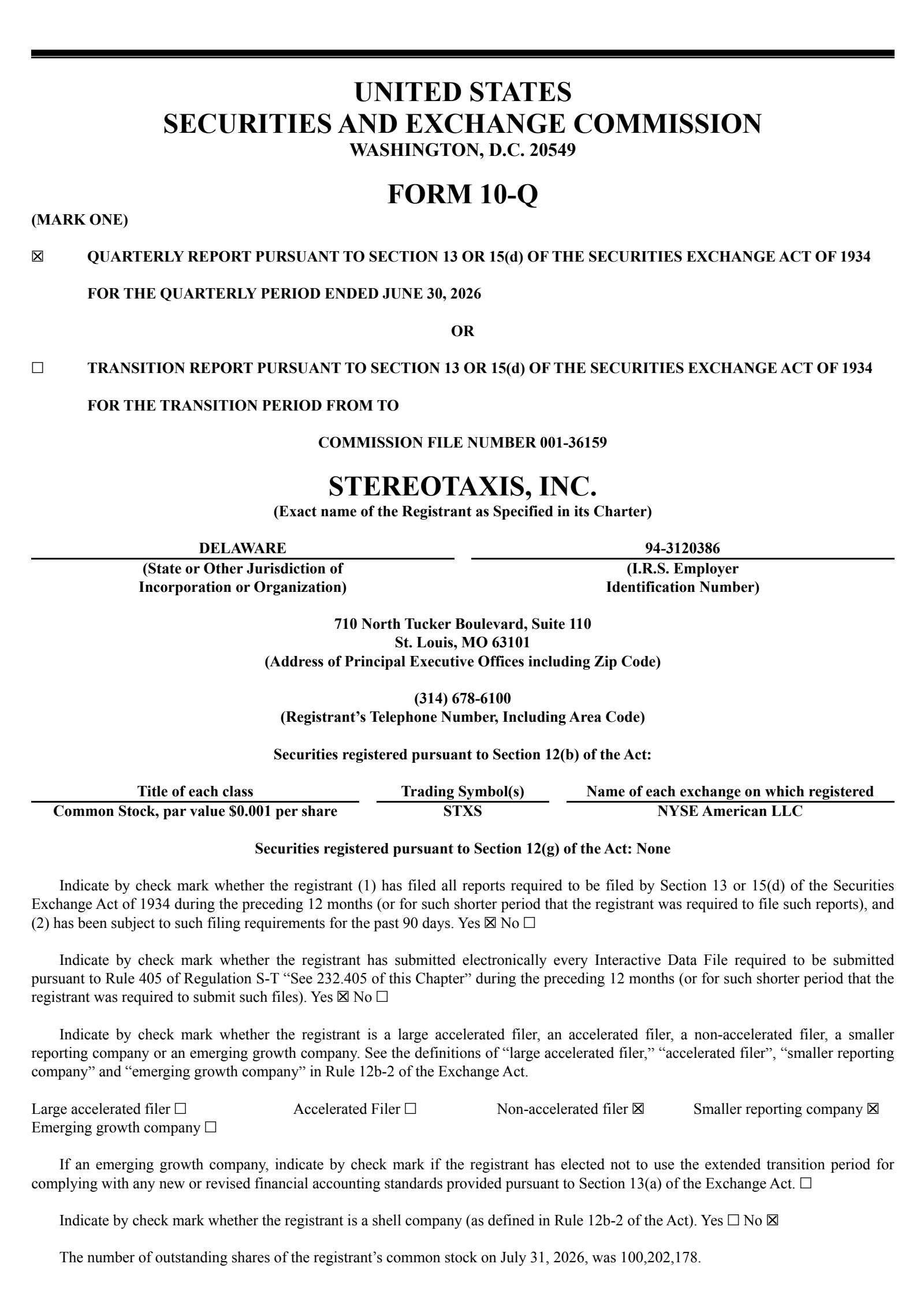 Stereotaxis' Q2 2026 Quarterly report