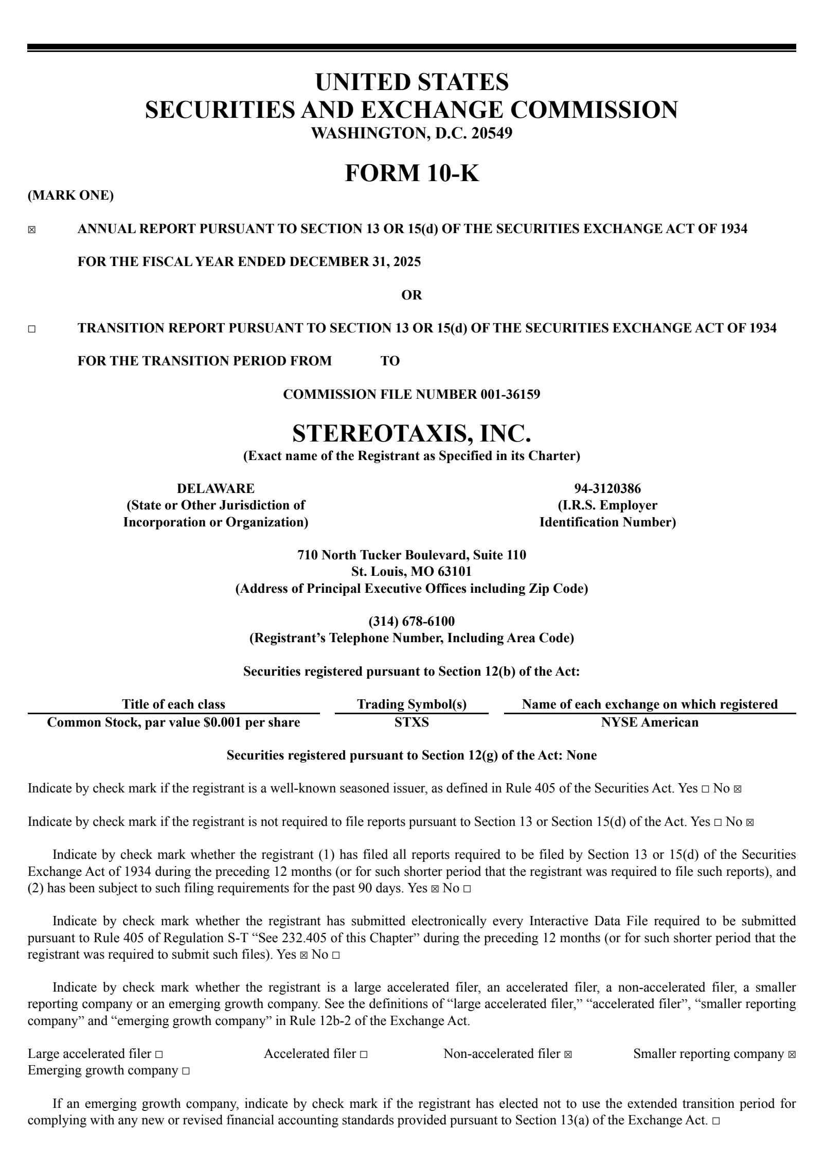Stereotaxis' Q4 2025 Annual report