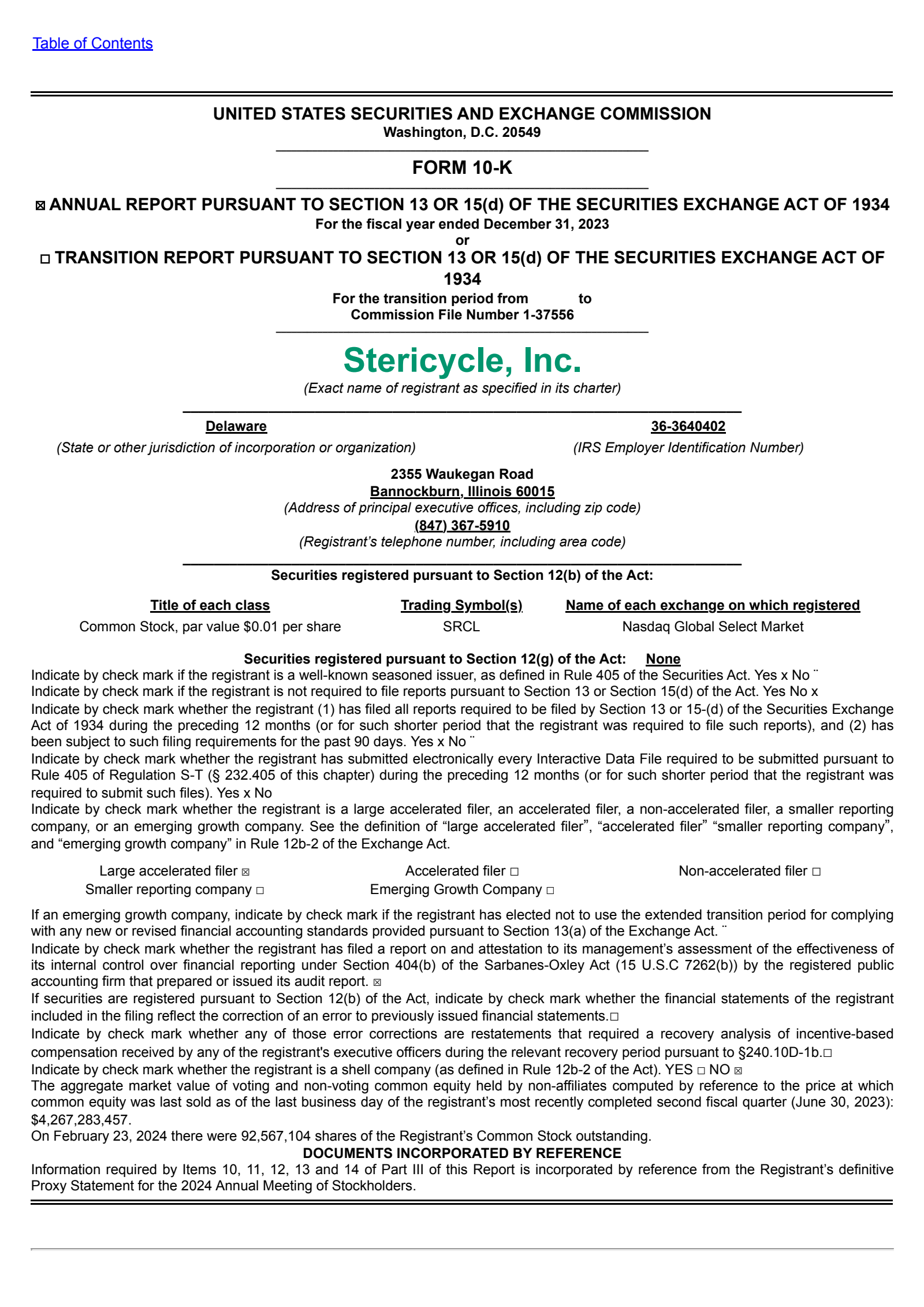 Stericycle's Q4 2023 Annual report