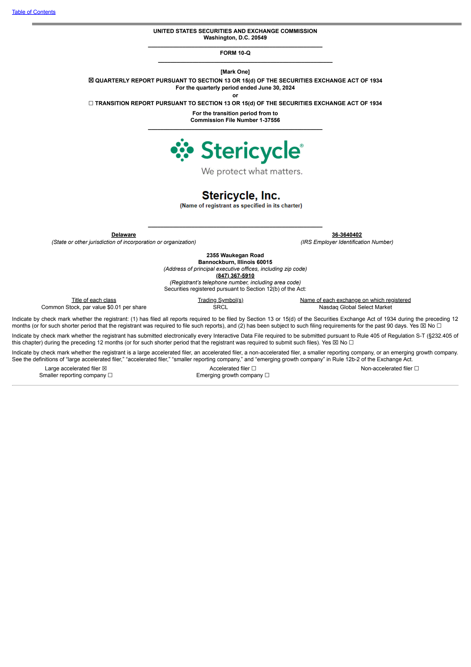 Stericycle's Q2 2024 Quarterly report