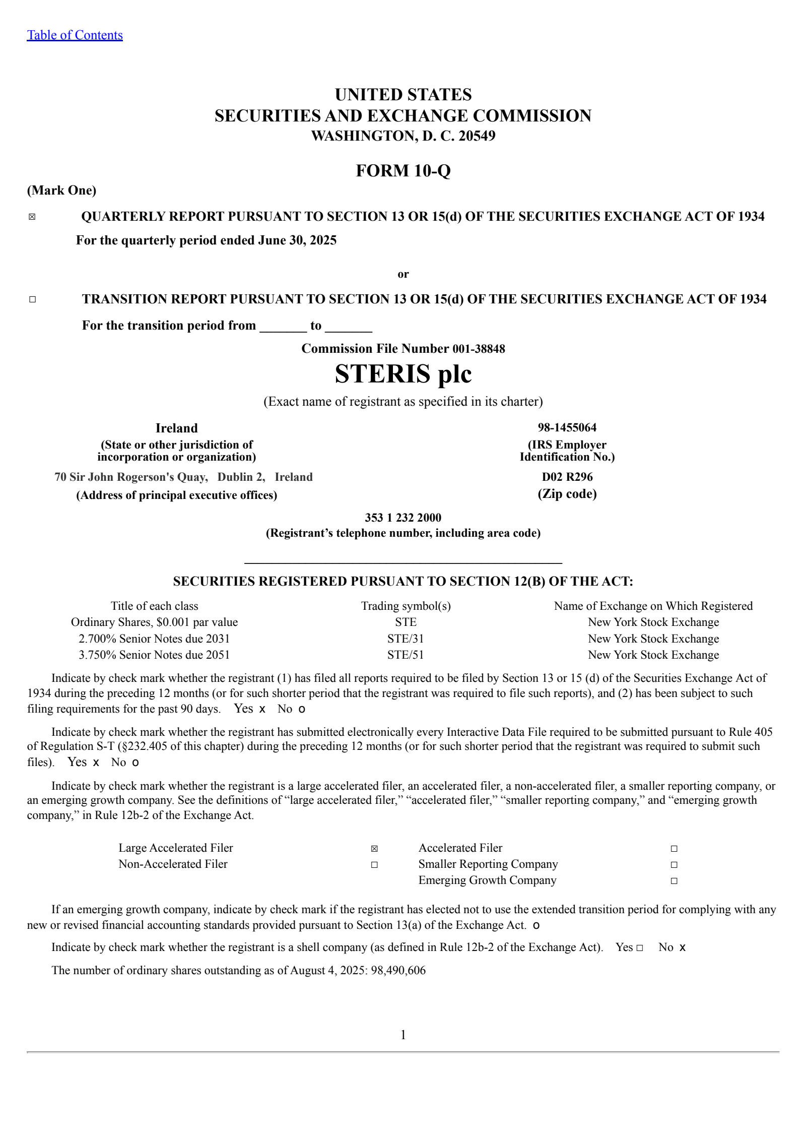 STERIS's Q1 2026 Quarterly report