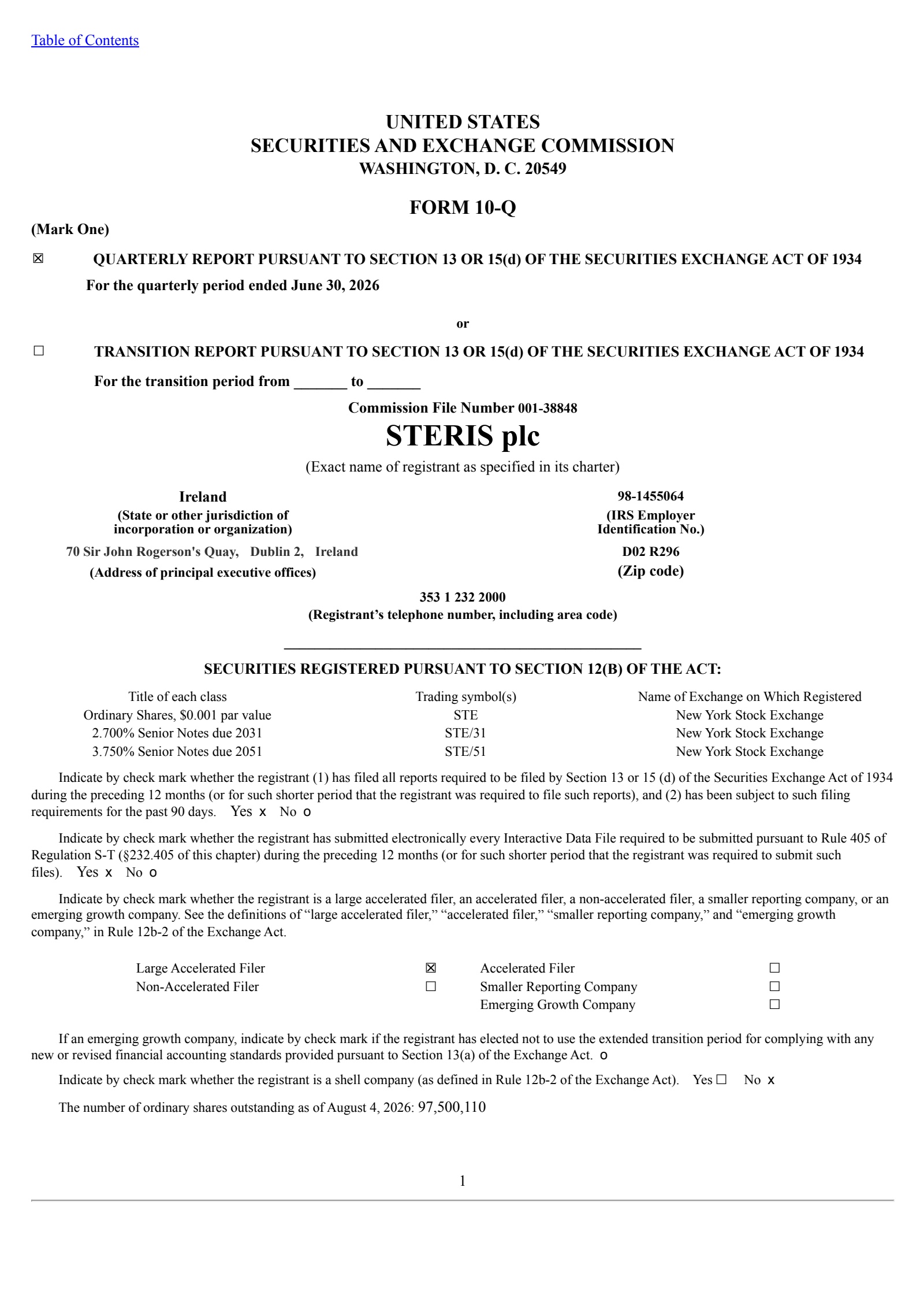 STERIS's Q1 2027 Quarterly report
