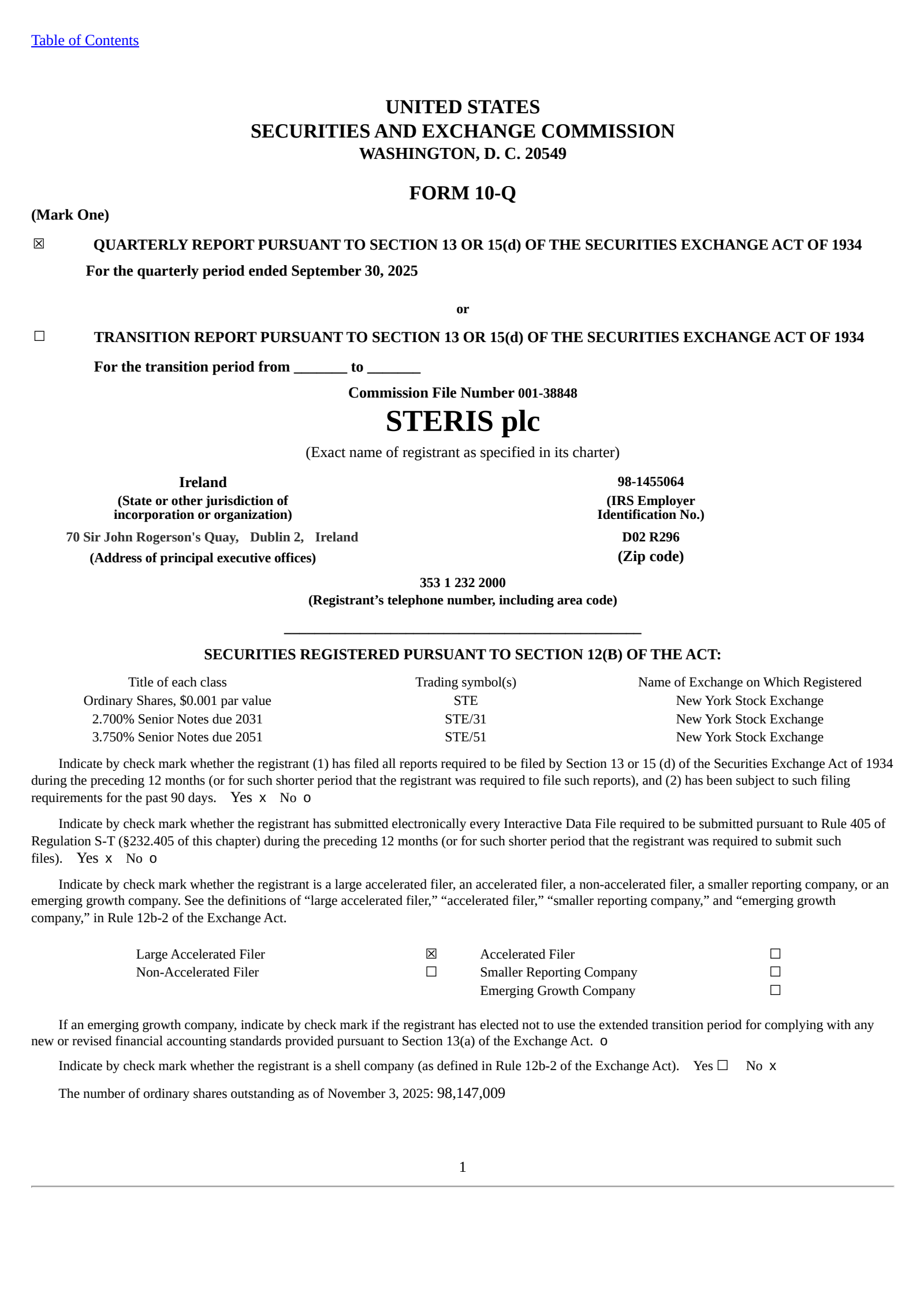 STERIS's Q2 2026 Quarterly Report