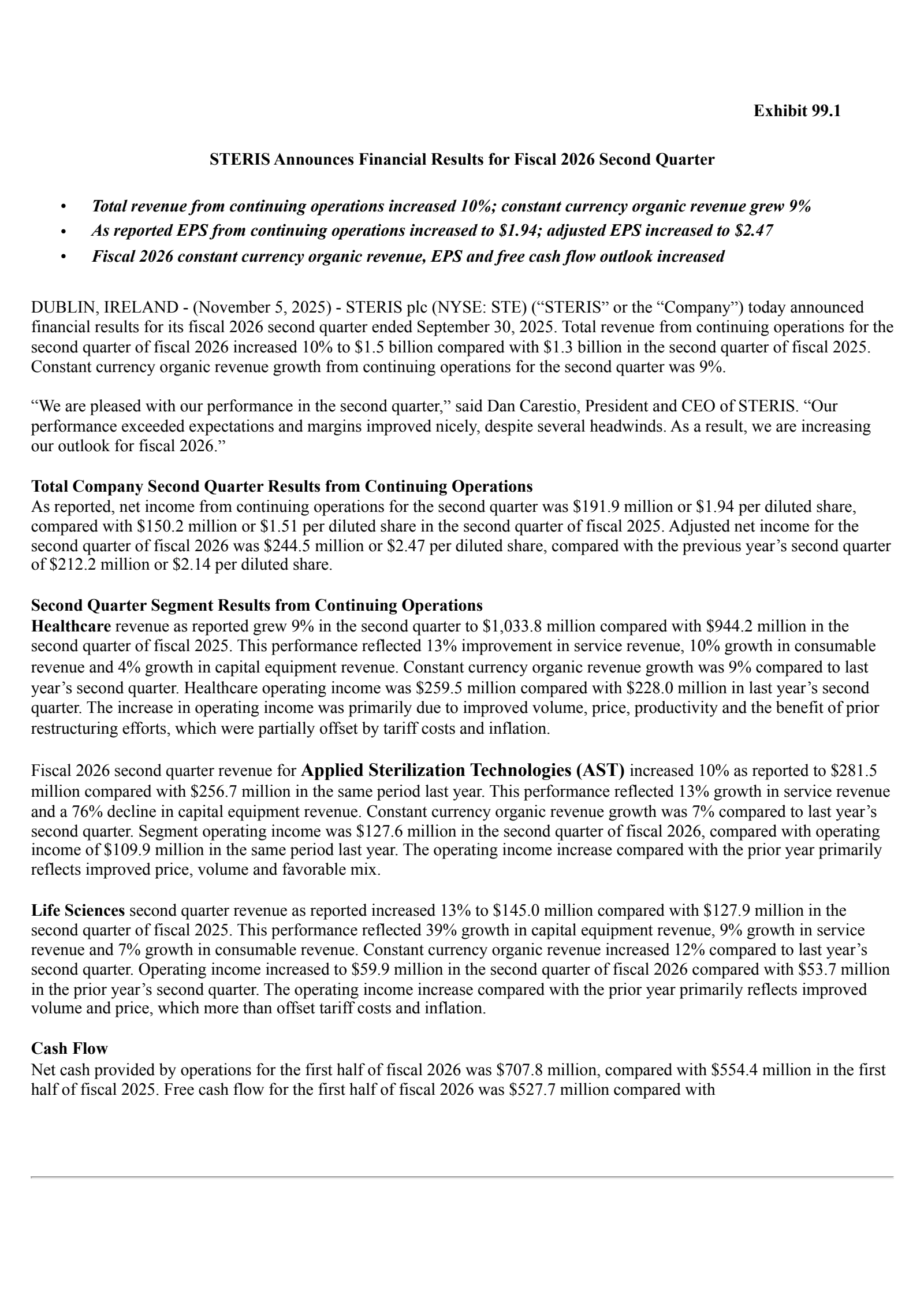 STERIS's Q2 2026 Earnings Release