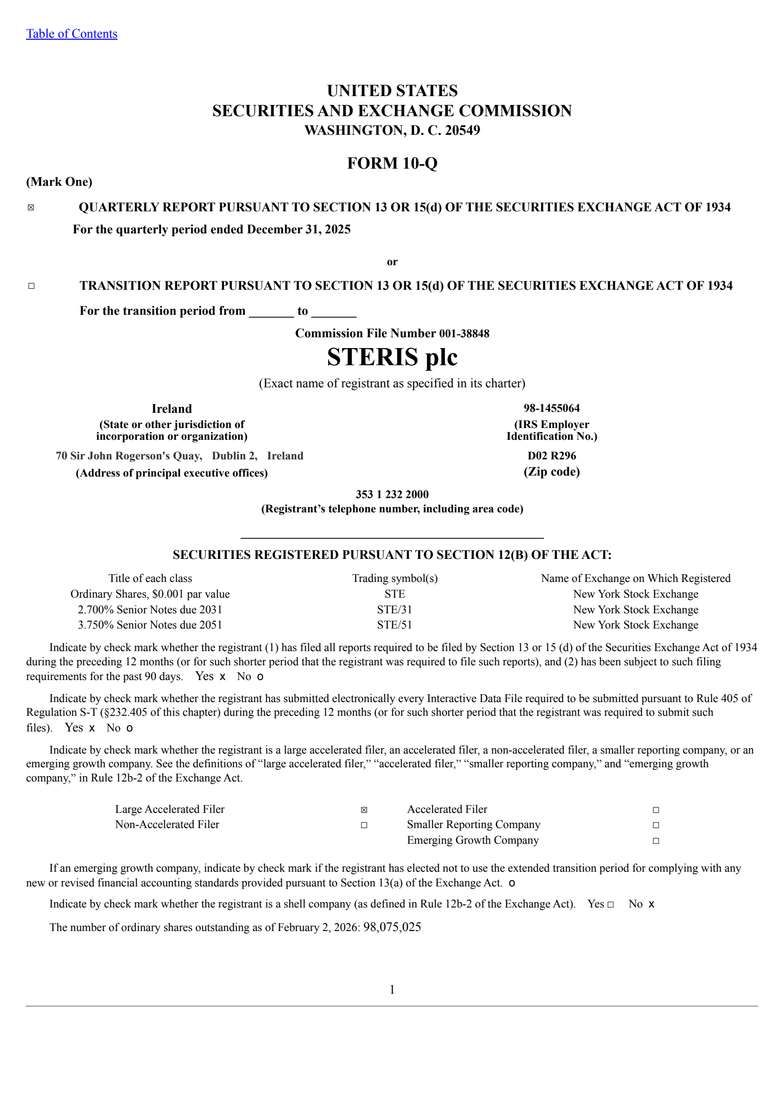STERIS's Q3 2026 Quarterly report