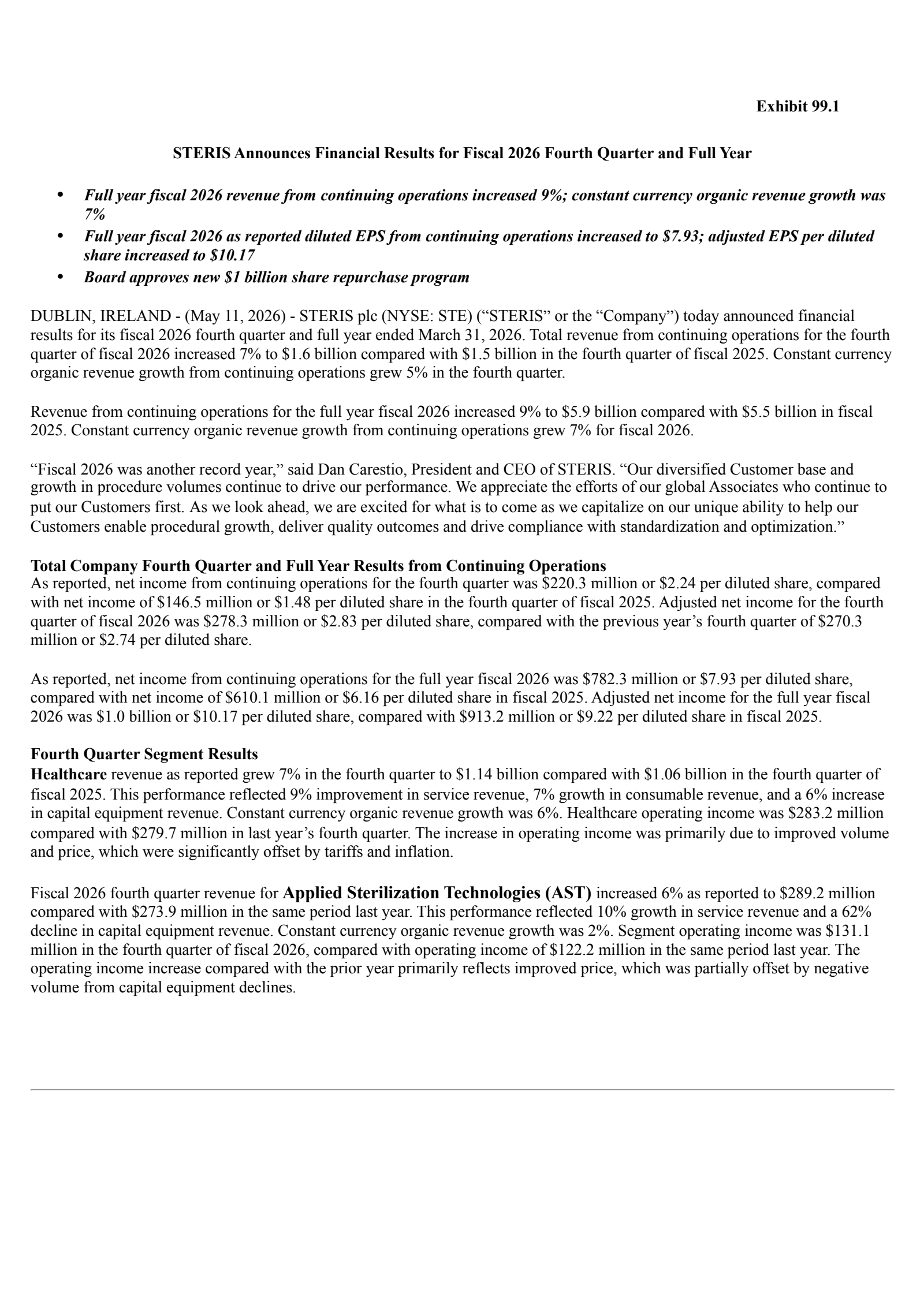 STERIS's Q4 2026 Press Release