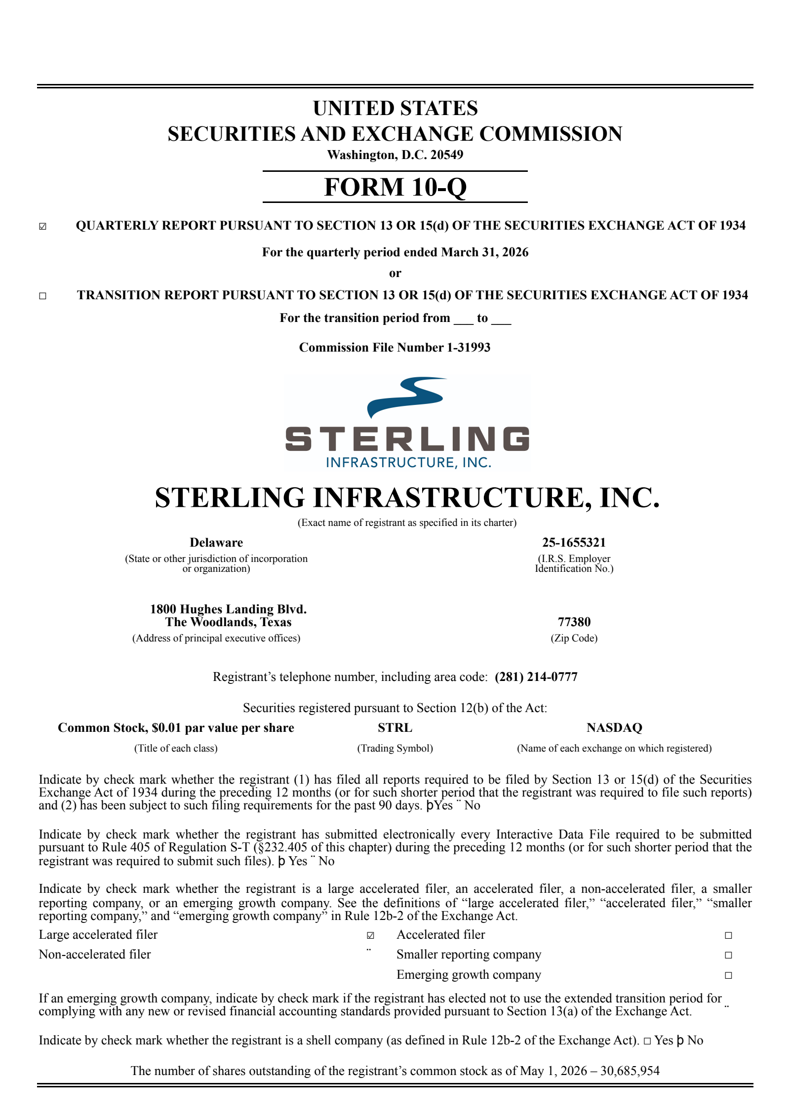 Sterling Infrastructure's Q1 2026 Quarterly report