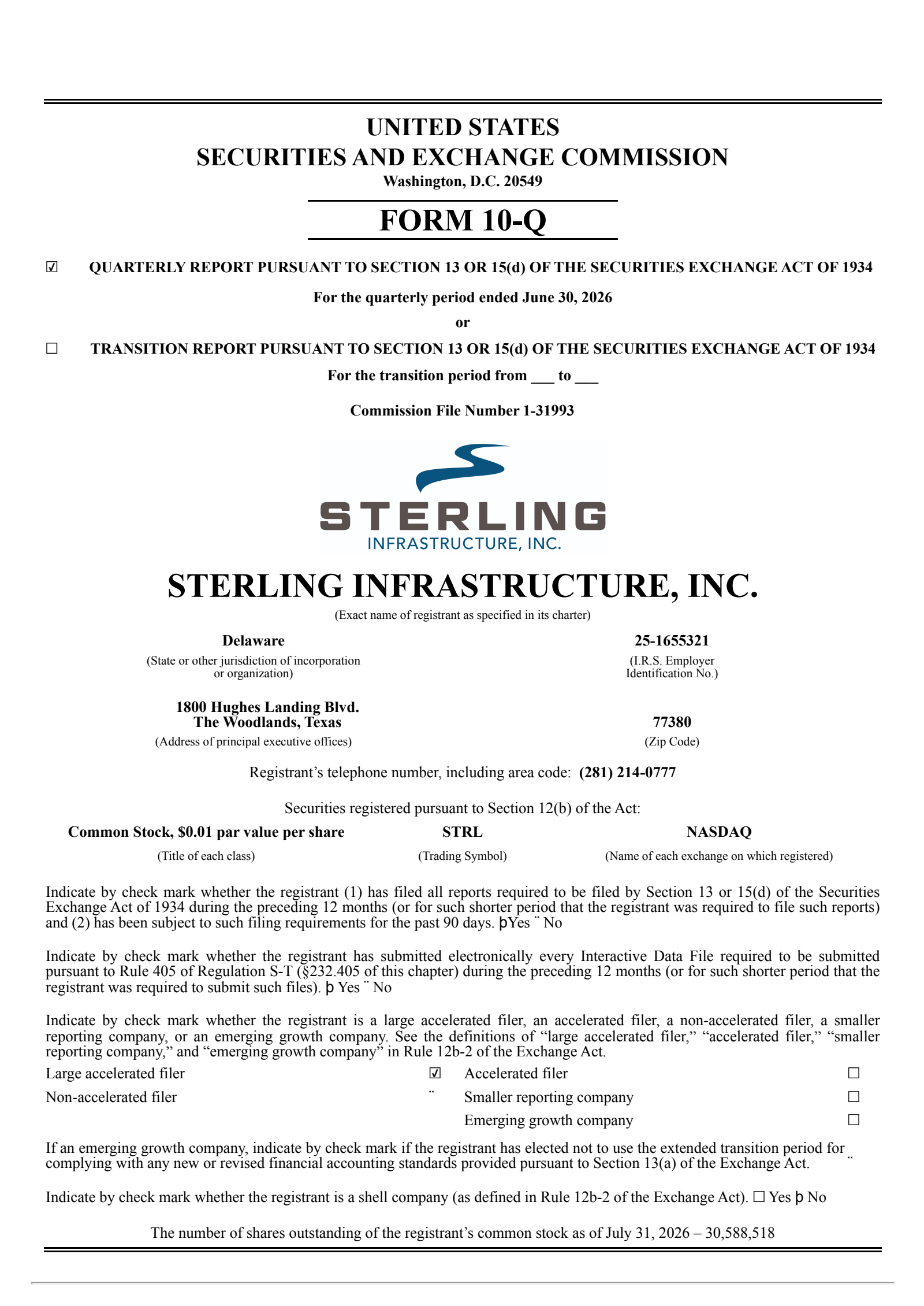 Sterling Infrastructure's Q2 2026 Quarterly report