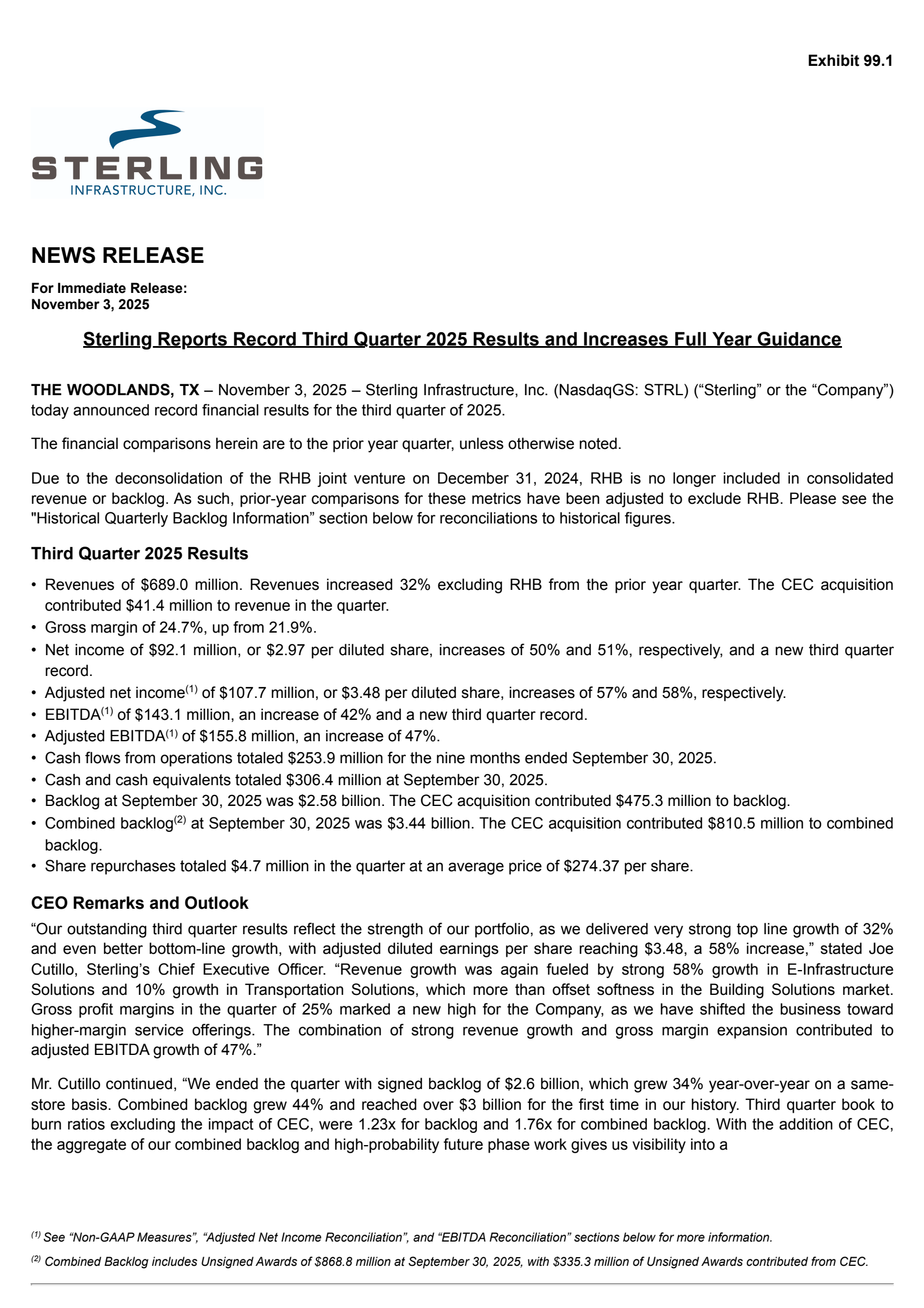 Sterling Infrastructure's Q3 2025 Earnings Release