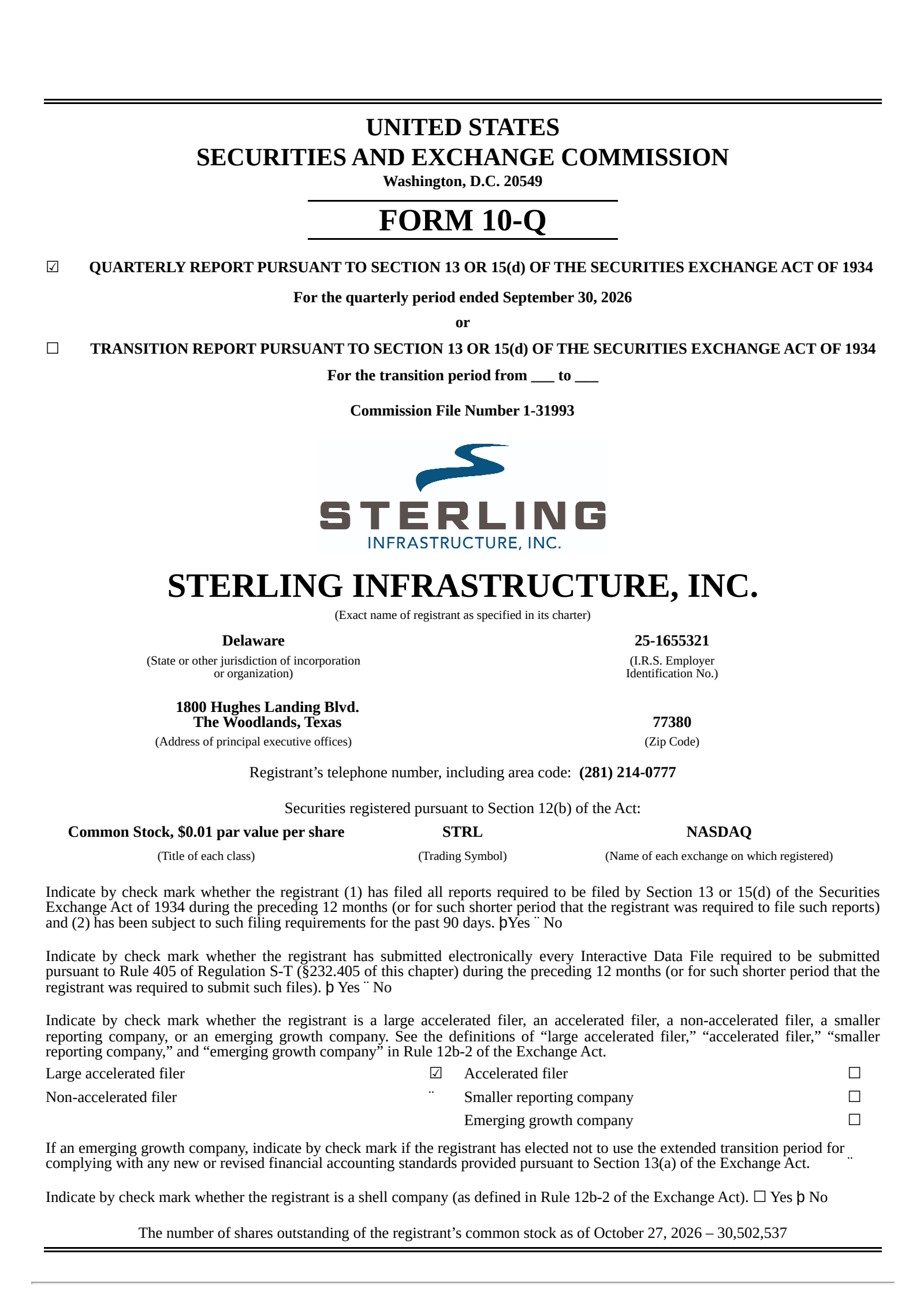 Sterling Infrastructure's Q3 2026 Quarterly report