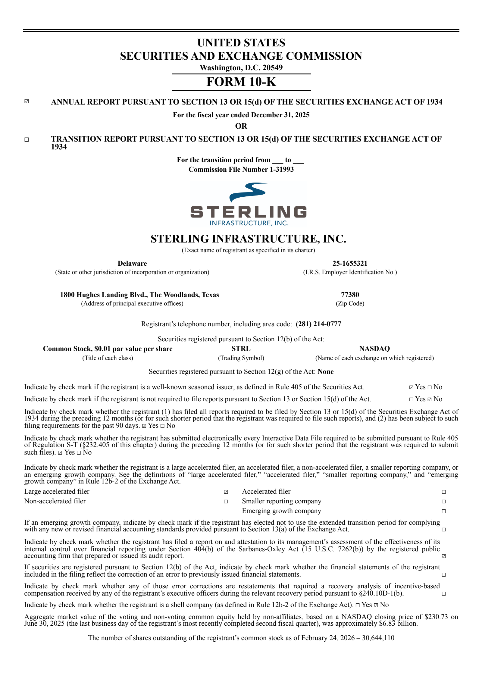 Sterling Infrastructure's Q4 2025 Annual report