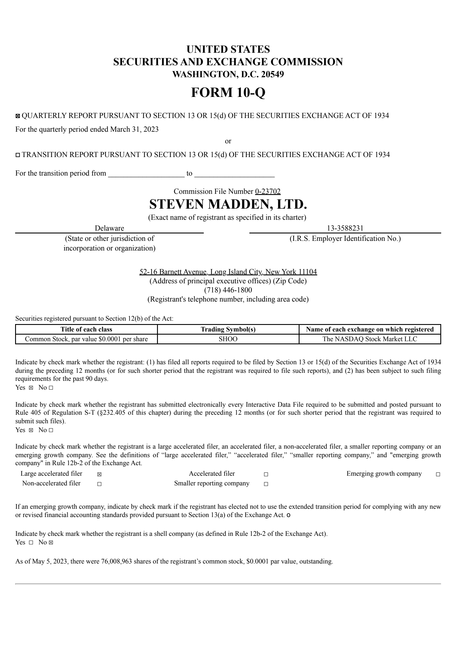 Steven Madden's Q1 2023 Quarterly report