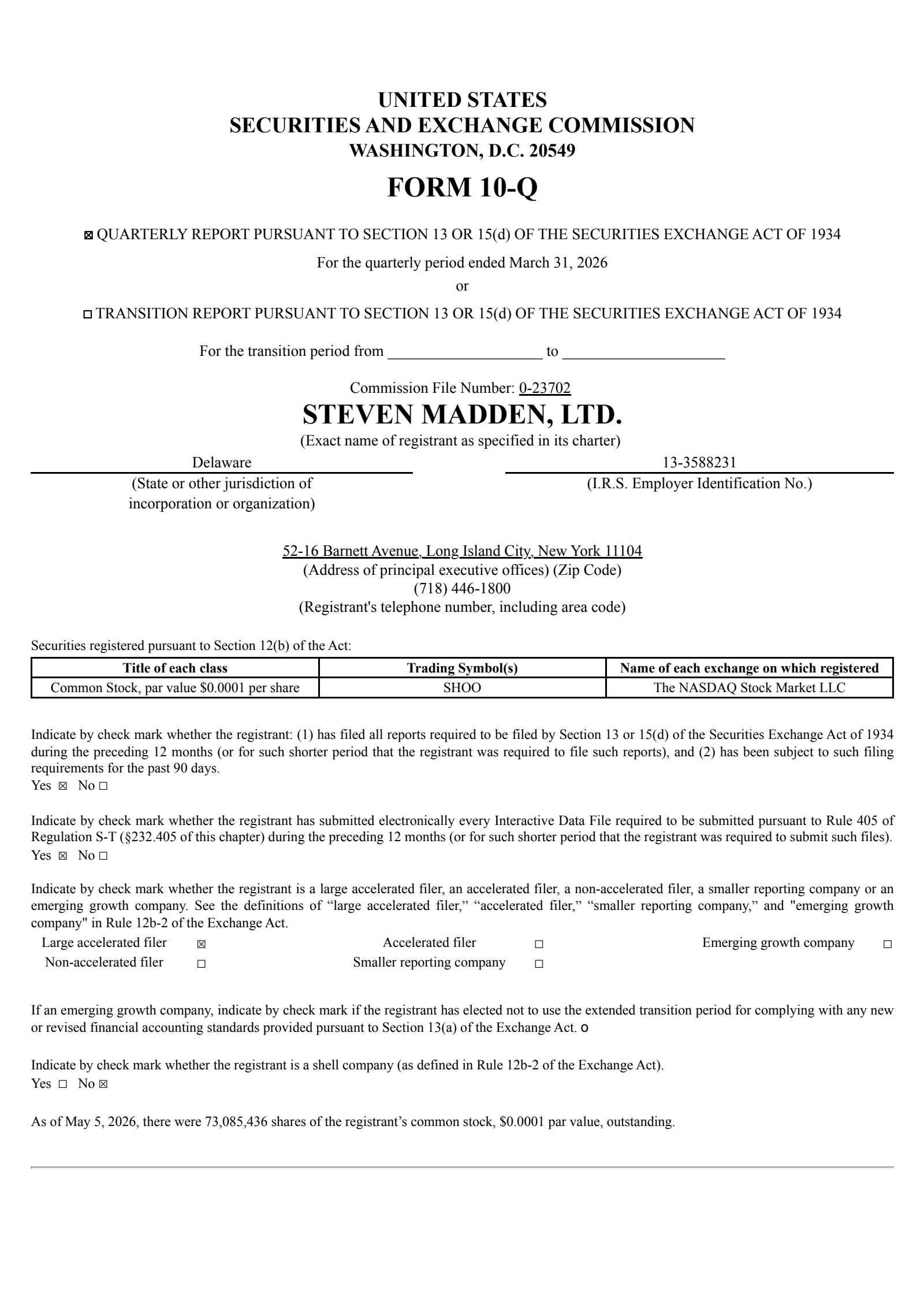 Steven Madden's Q1 2026 Quarterly report