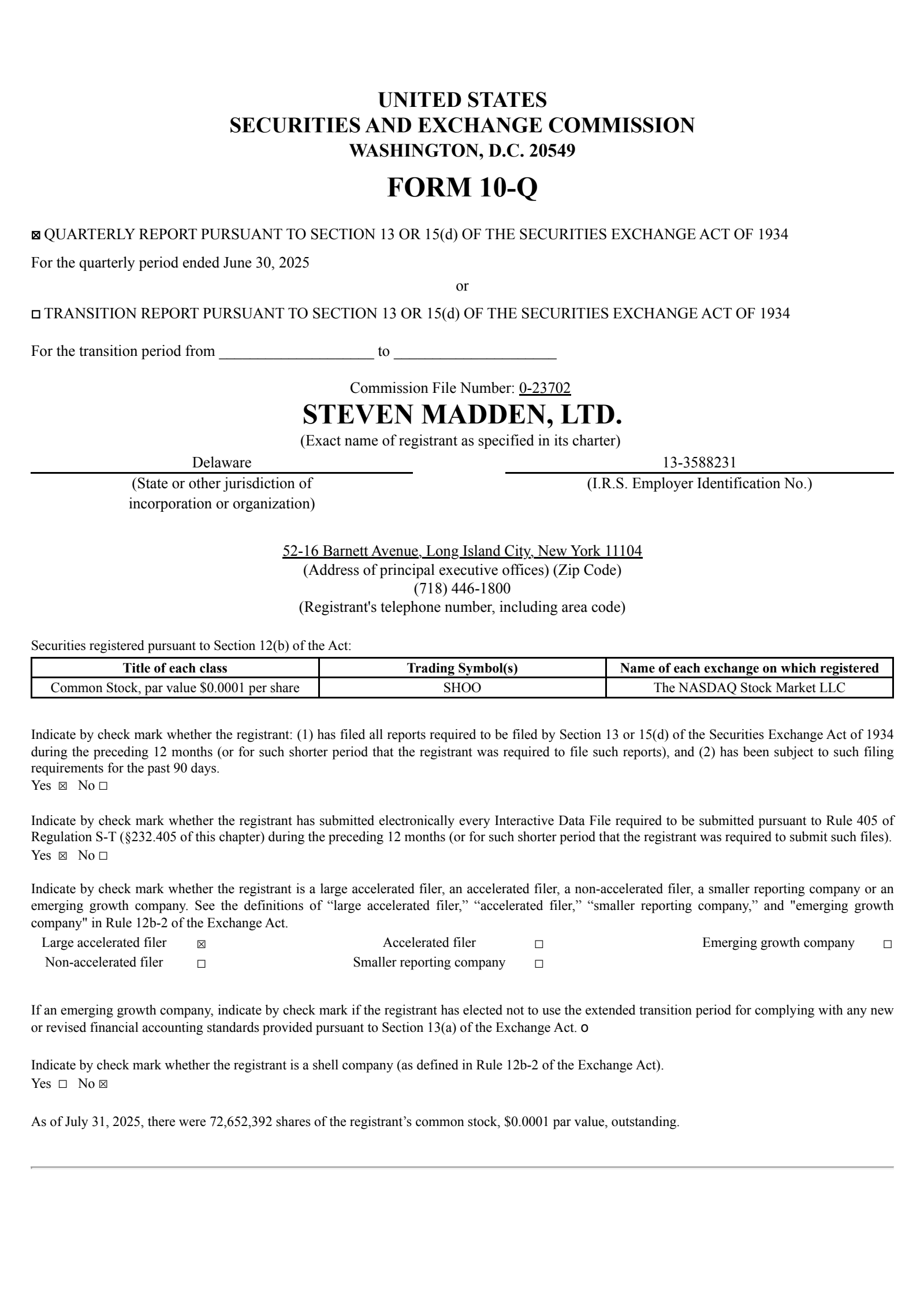 Steven Madden's Q2 2025 Quarterly report