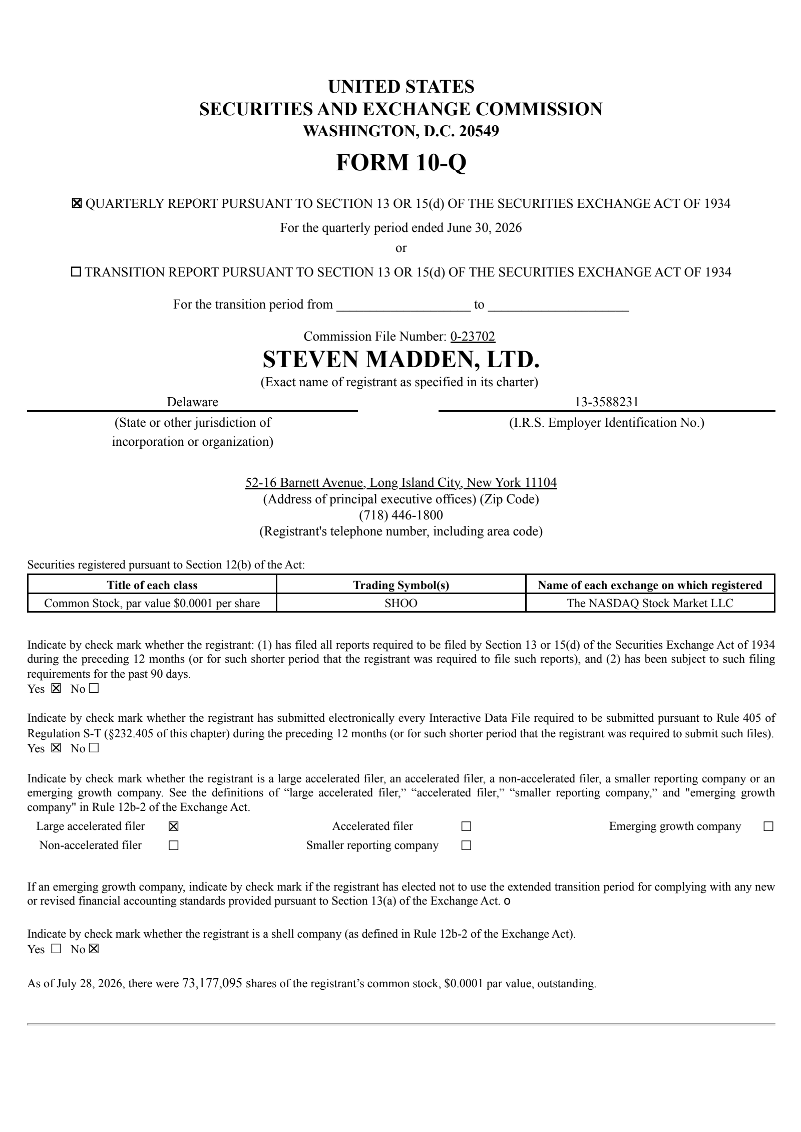 Steven Madden's Q2 2026 Quarterly report