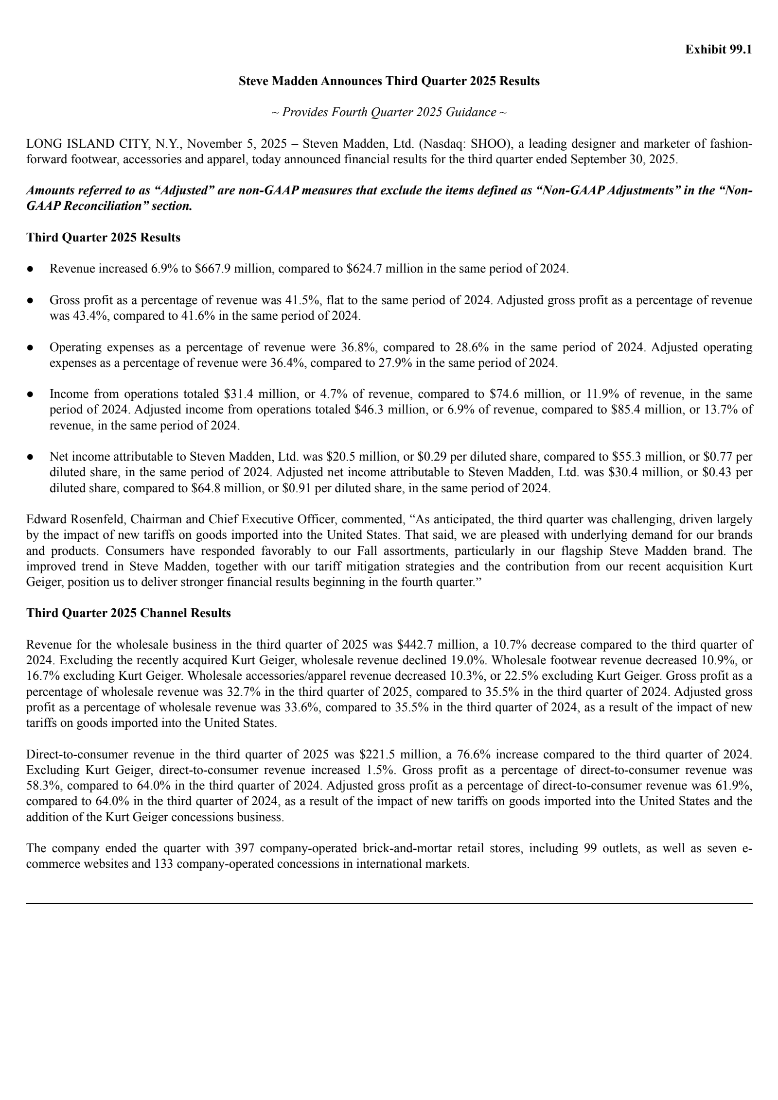 Steven Madden's Q3 2025 Earnings Release