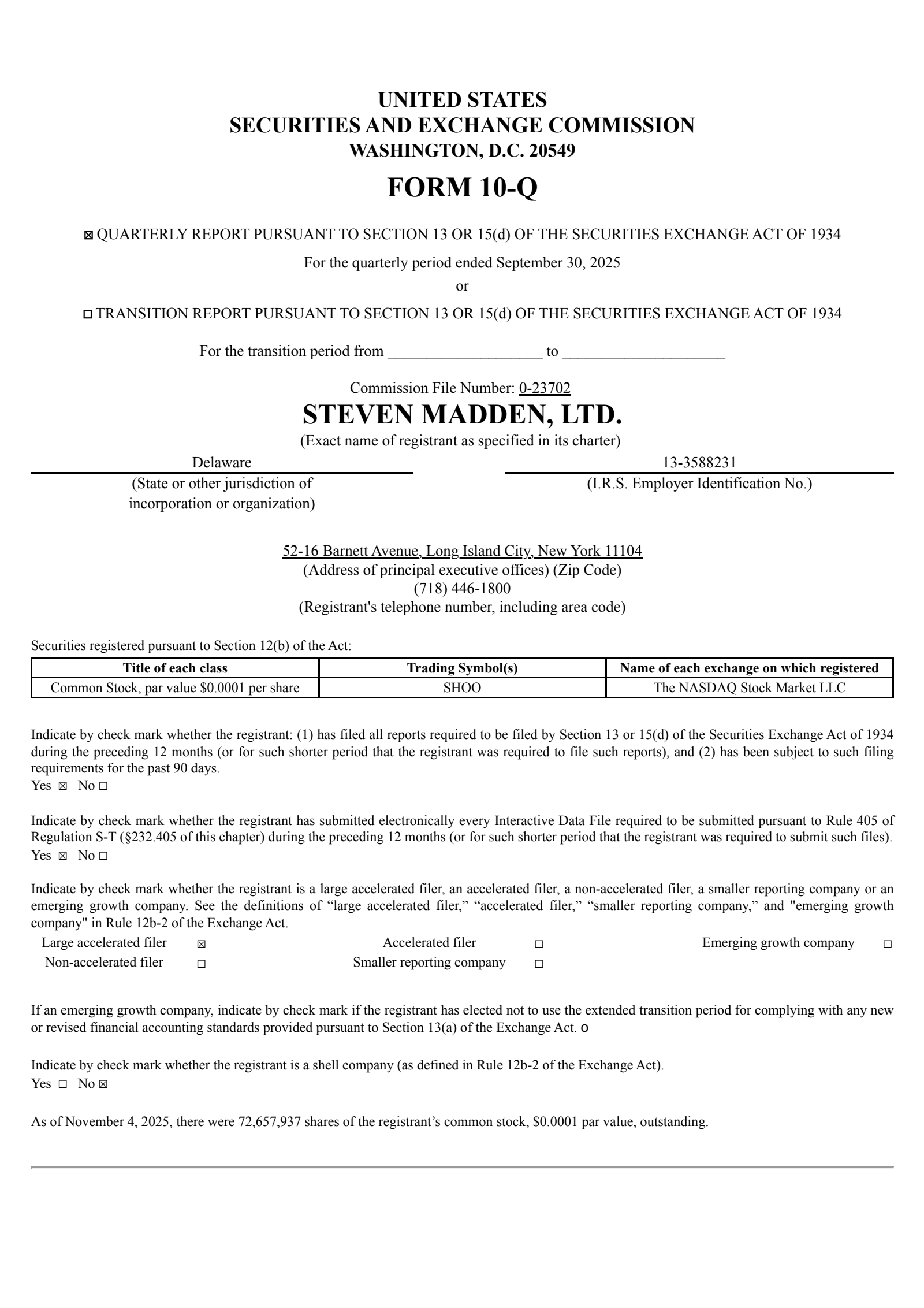 Steven Madden's Q3 2025 Quarterly Report