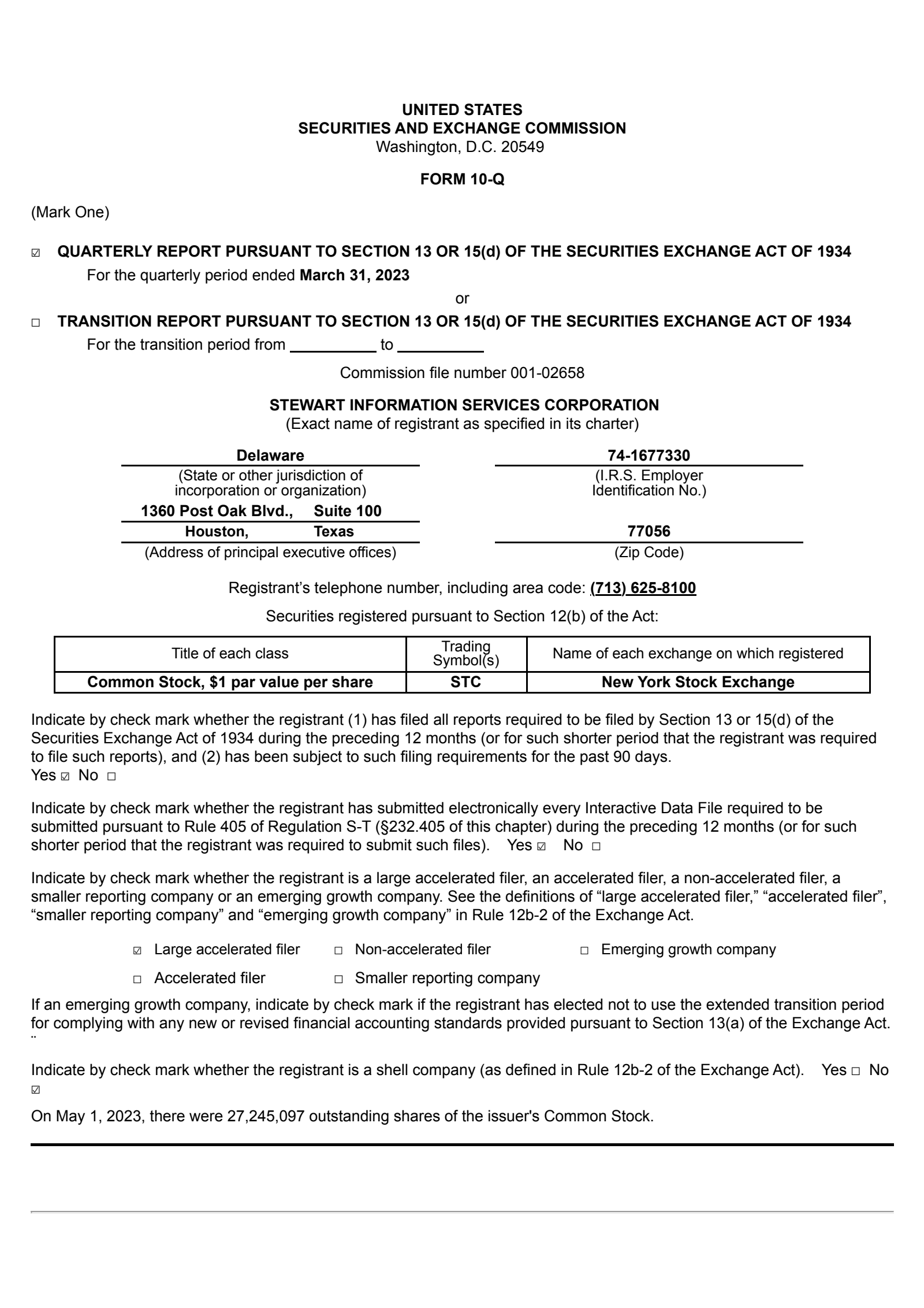 Stewart Information Services' Q1 2023 Quarterly report