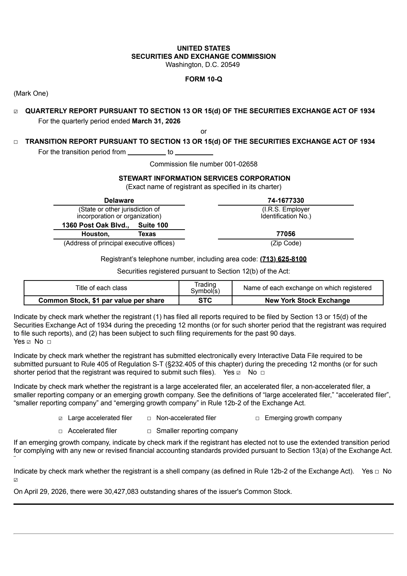 Stewart Information Services' Q1 2026 Quarterly report