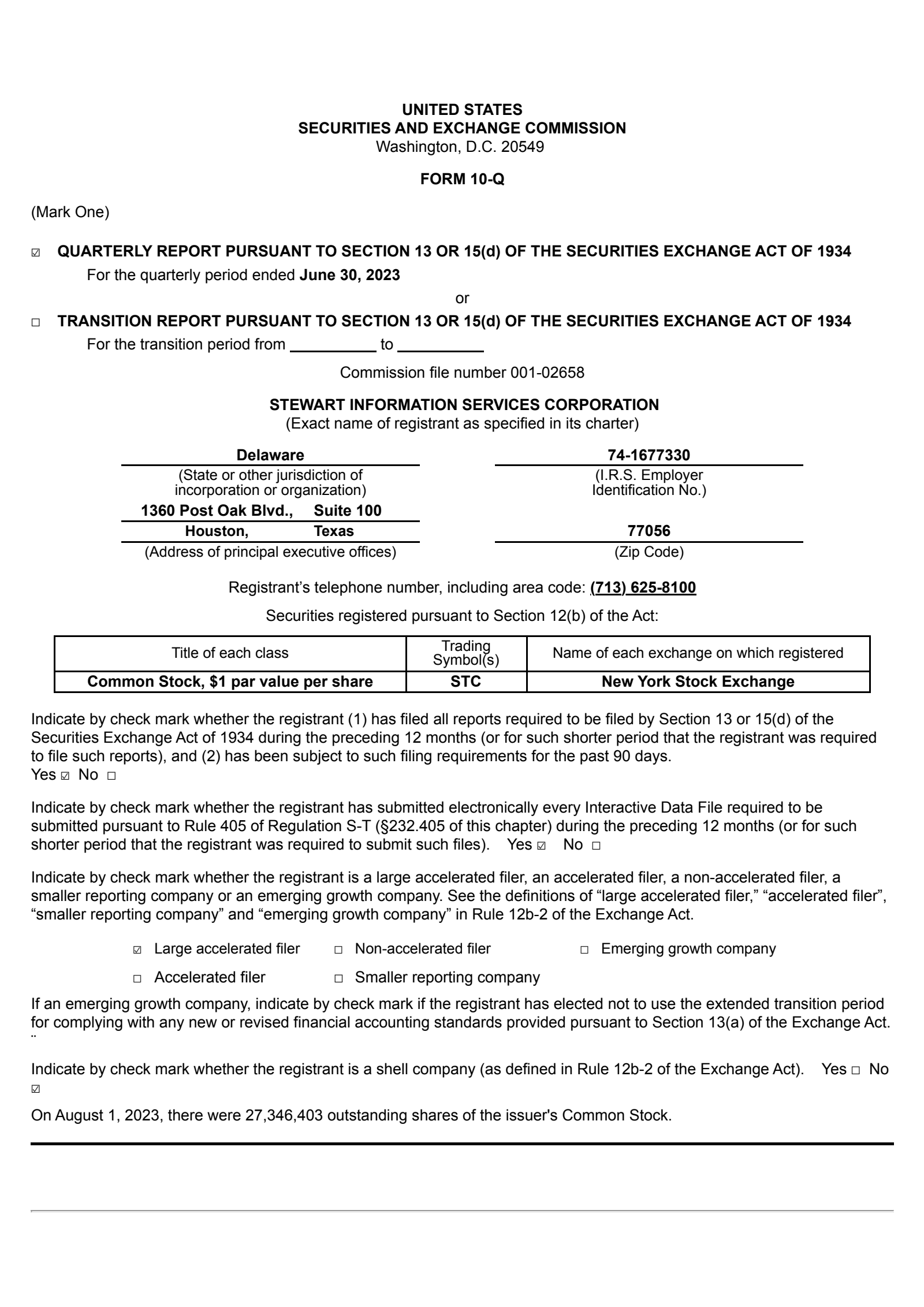 Stewart Information Services' Q2 2023 Quarterly report