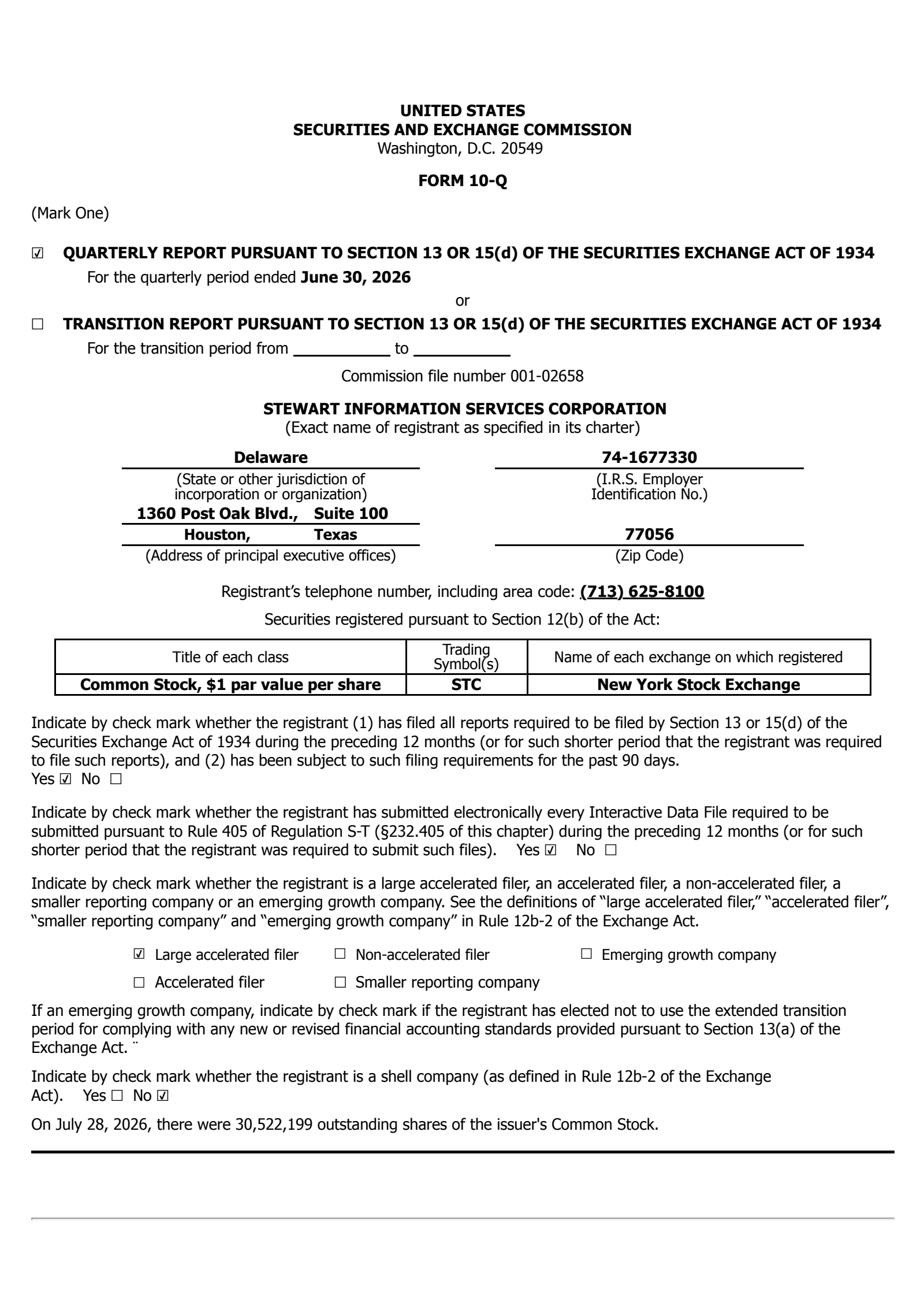 Stewart Information Services' Q2 2026 Quarterly report