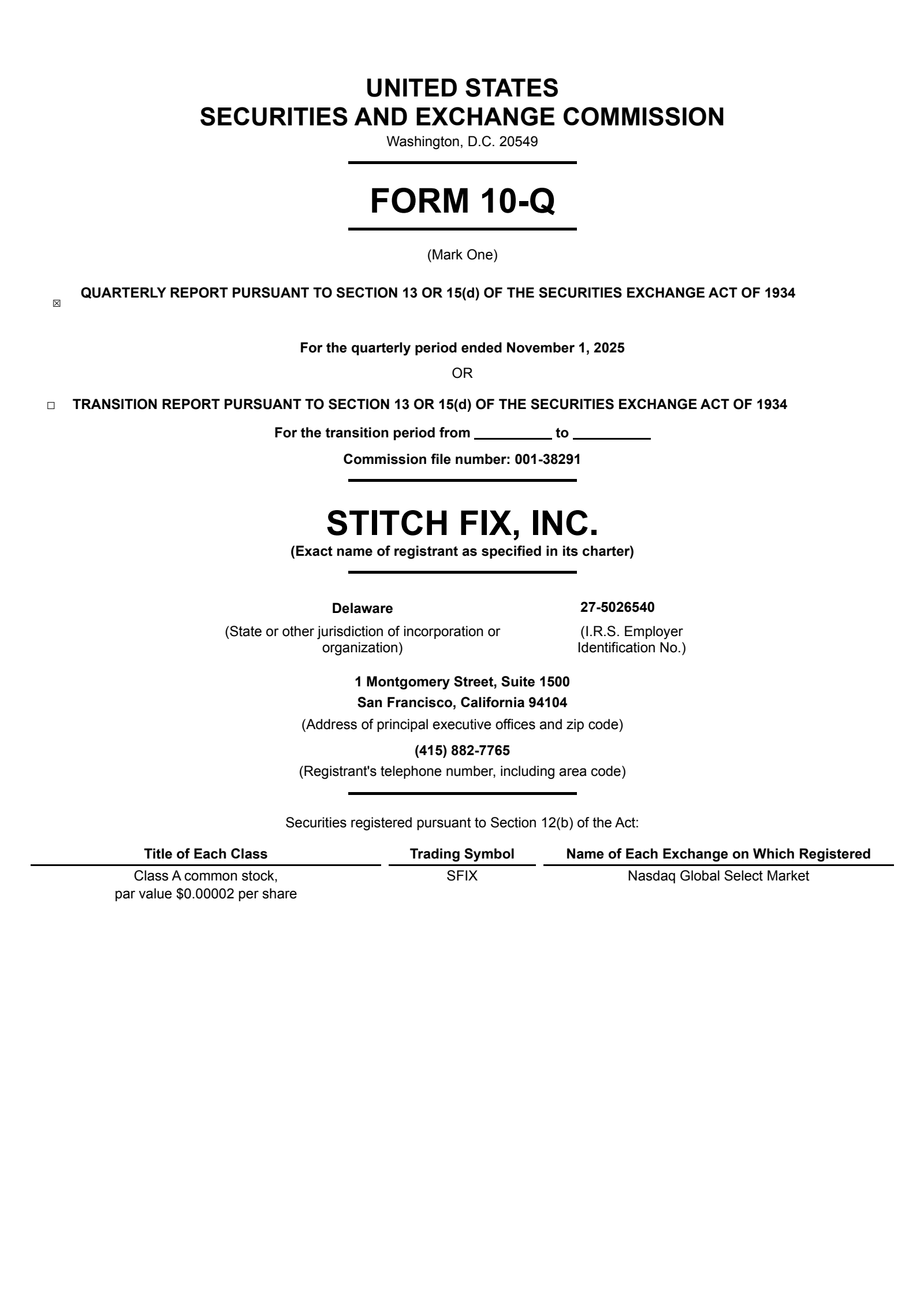 Stitch Fix's Q1 2026 Quarterly Report