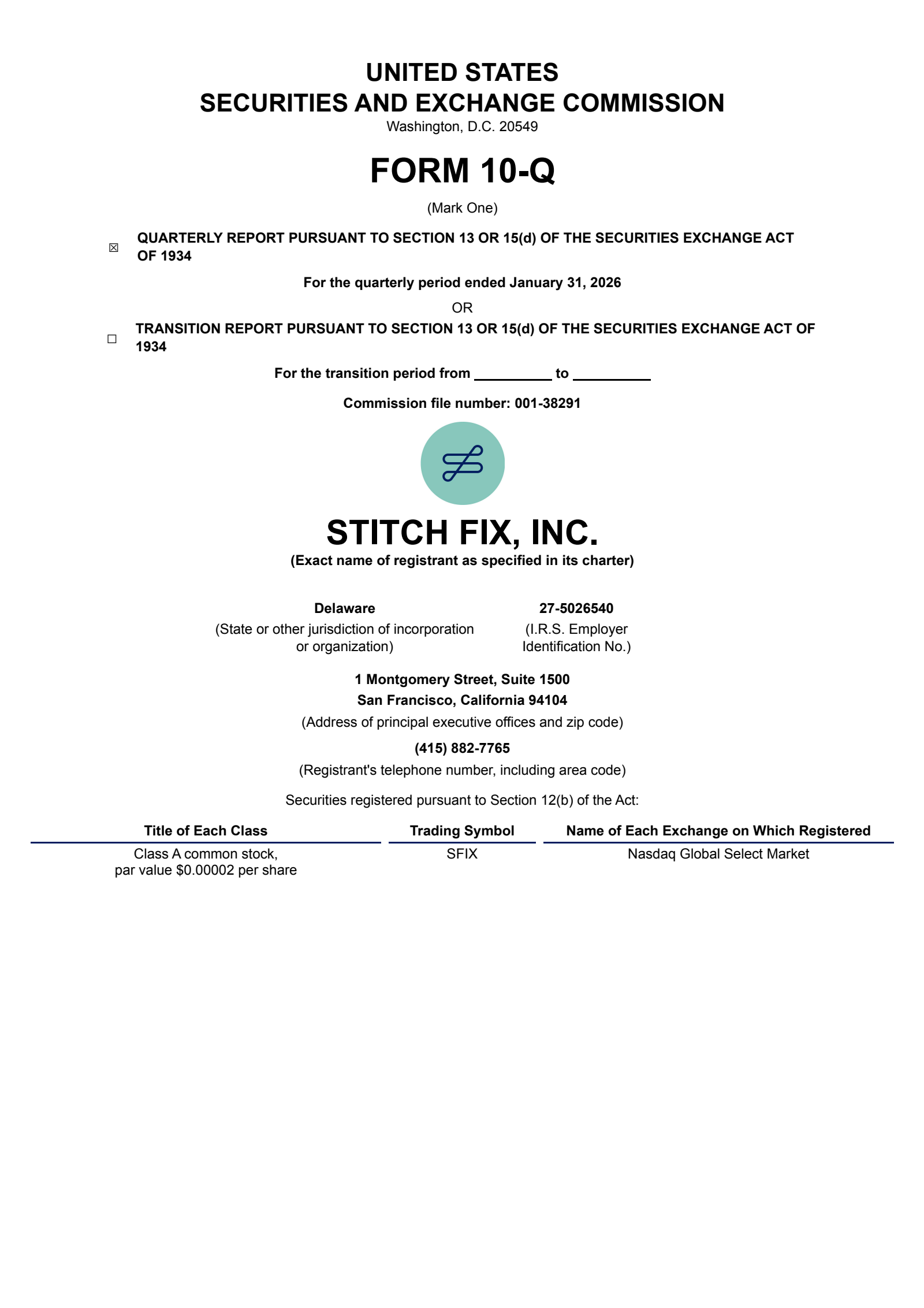 Stitch Fix's Q2 2026 Quarterly report