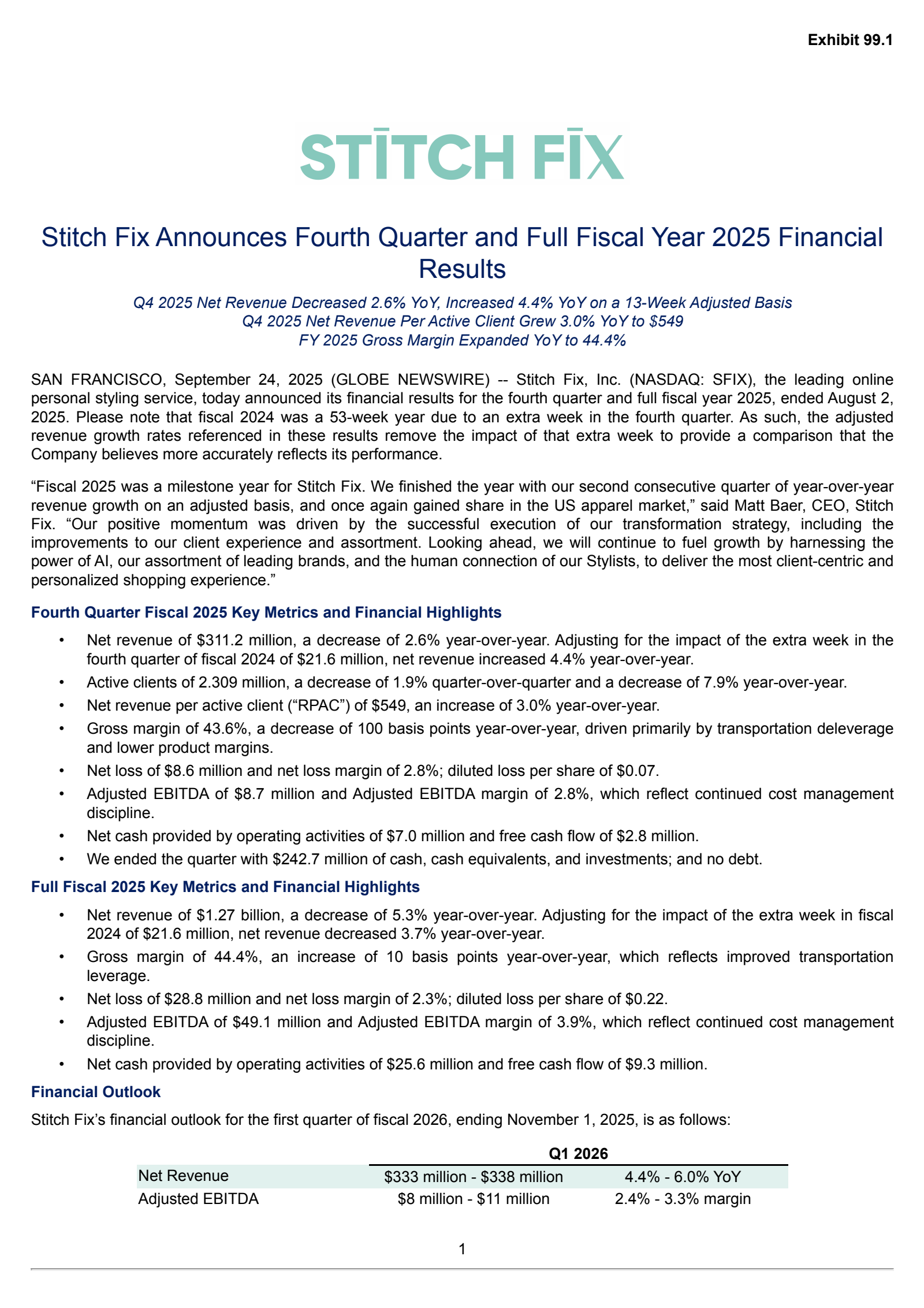 Stitch Fix's Q4 2025 Earnings Release