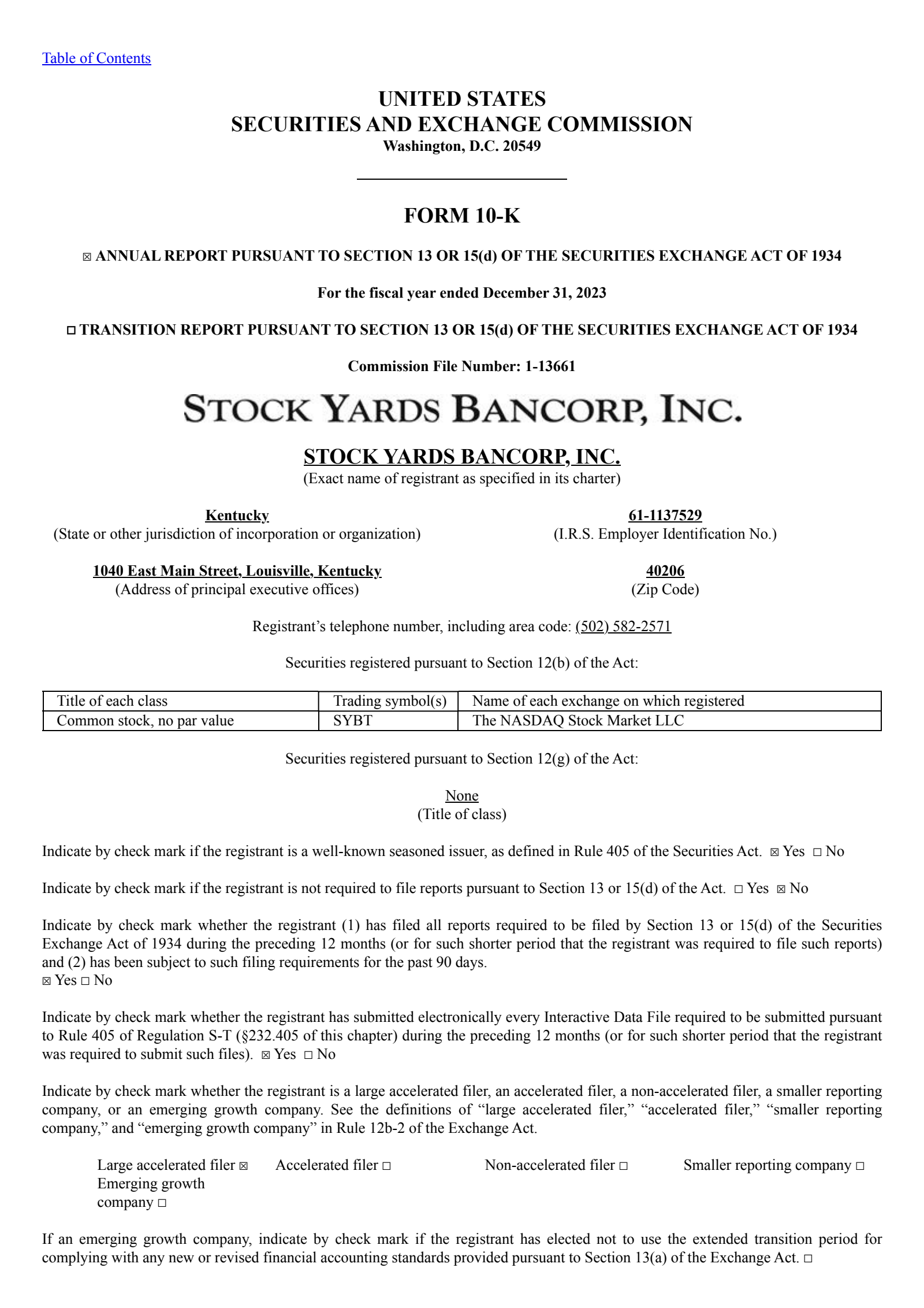 Stock Yards Bancorp's Q4 2023 Annual report