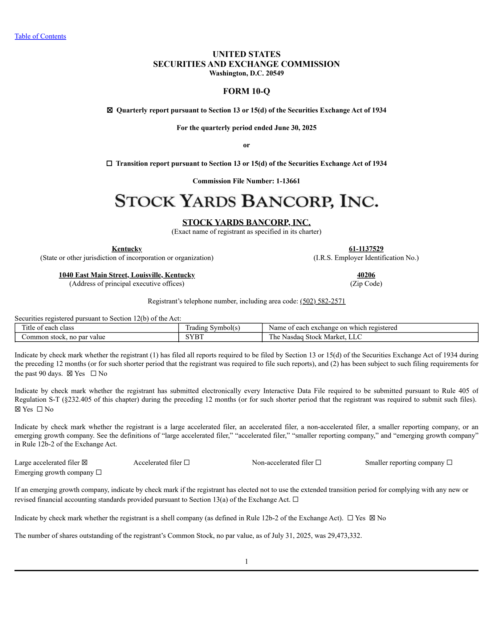 Stock Yards Bancorp's Q2 2025 Quarterly Report