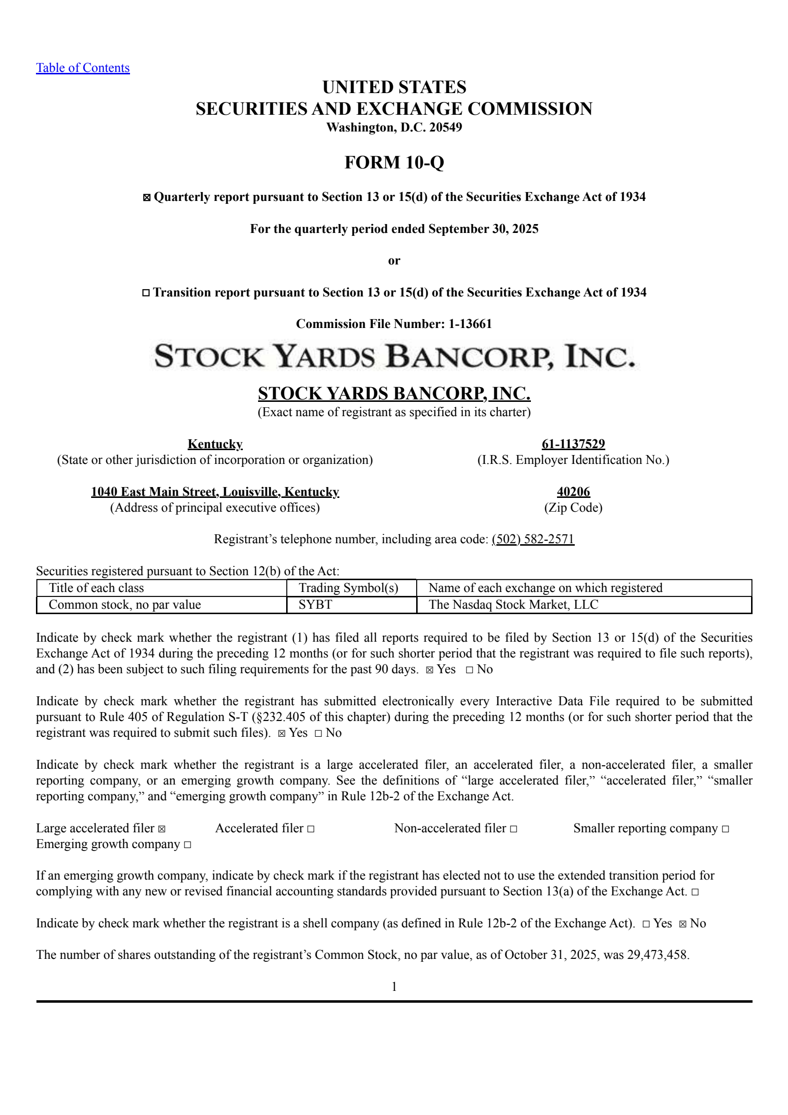 Stock Yards Bancorp's Q3 2025 Quarterly Report