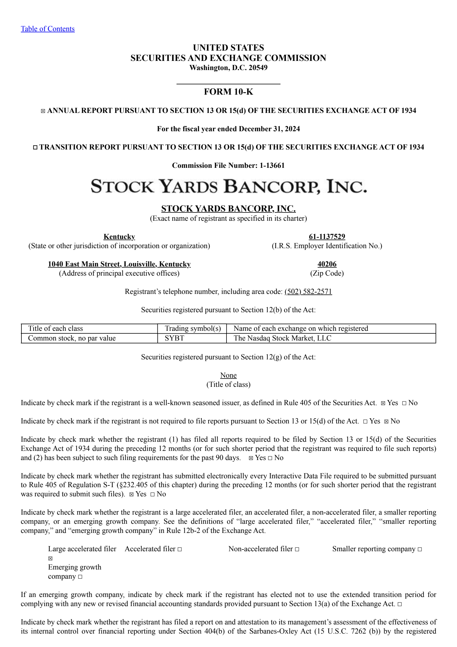 Stock Yards Bancorp's Q4 2024 Annual report