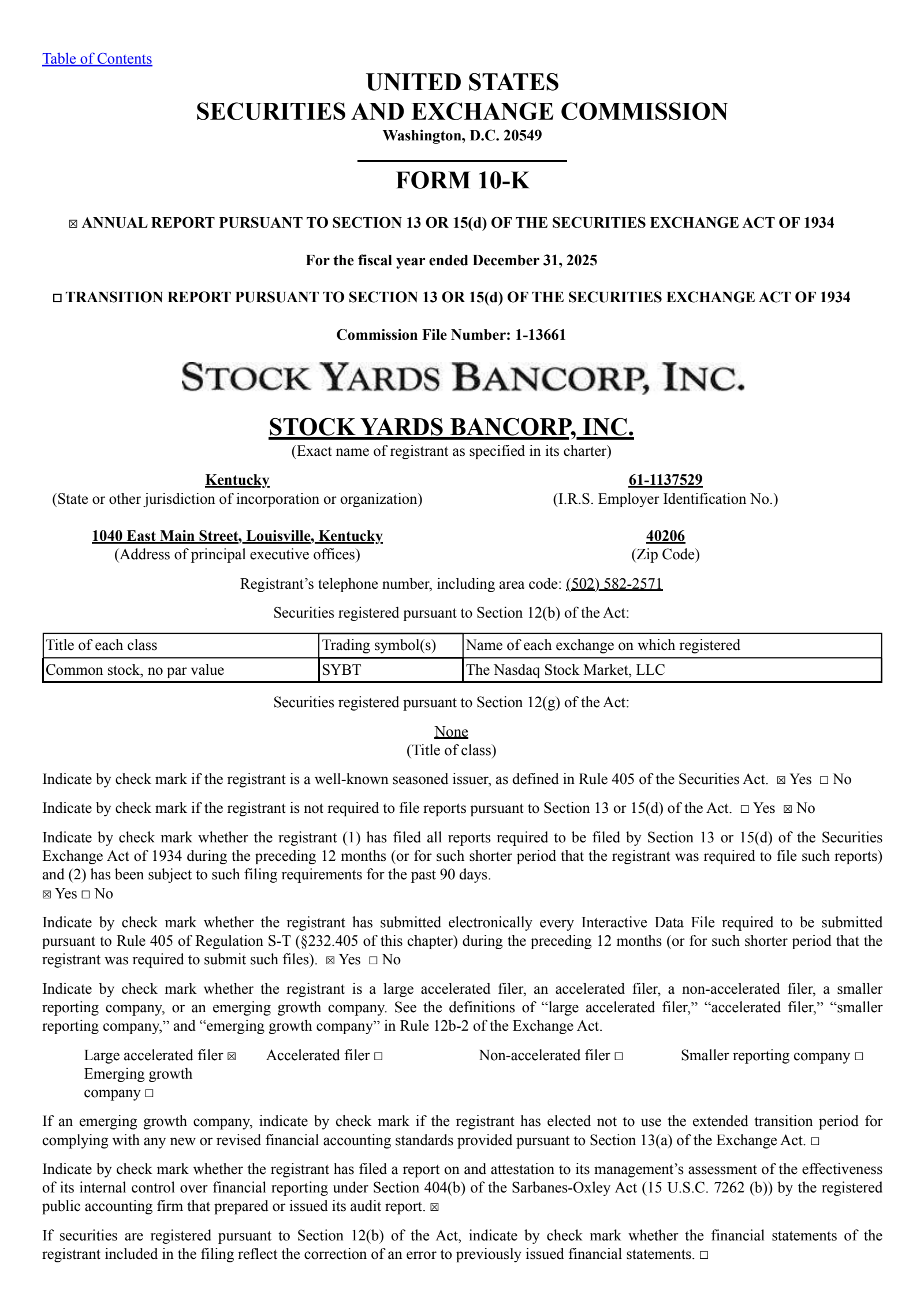 Stock Yards Bancorp's Q4 2025 Annual report