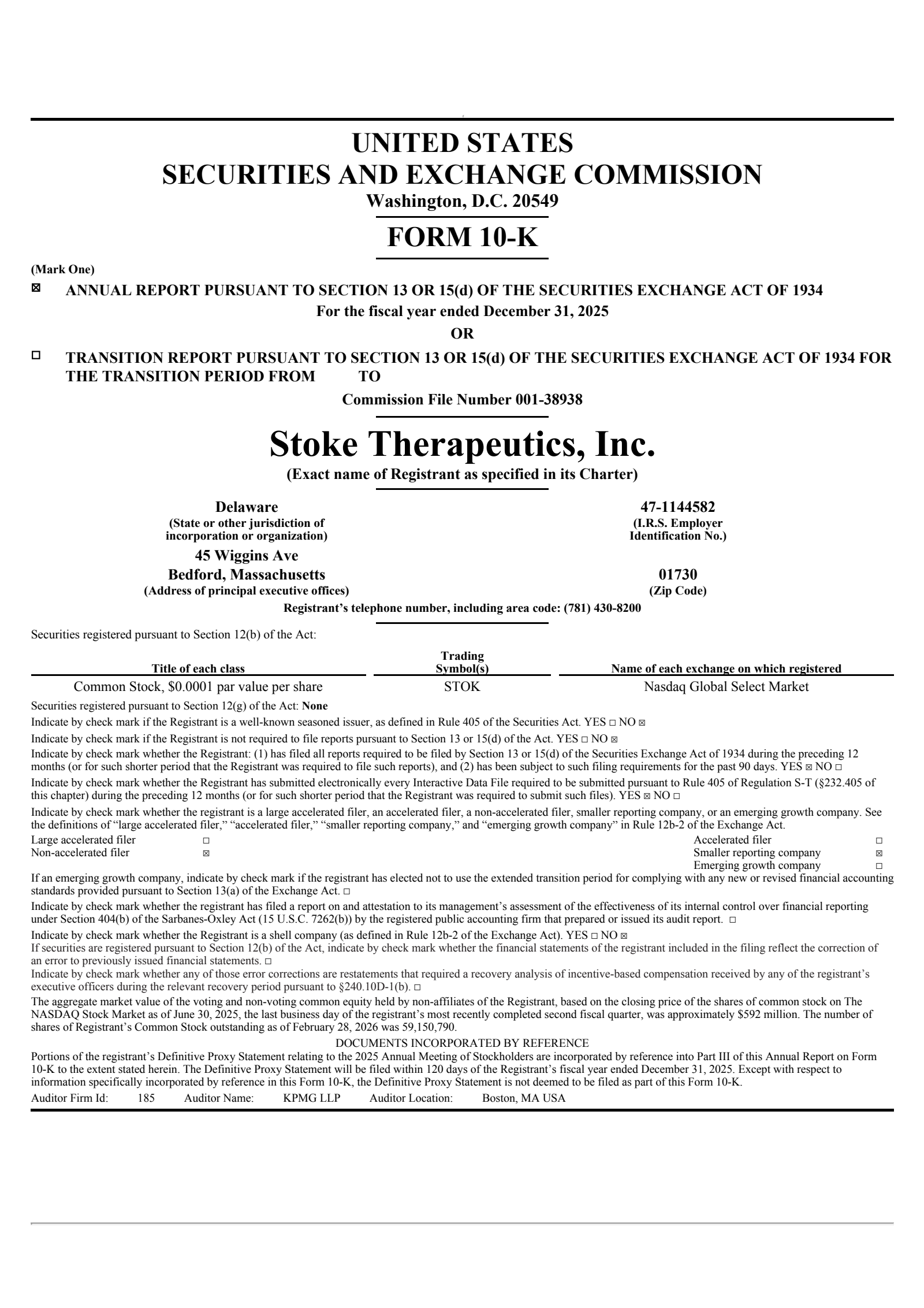 Stoke Therapeutics' Q4 2025 Annual report