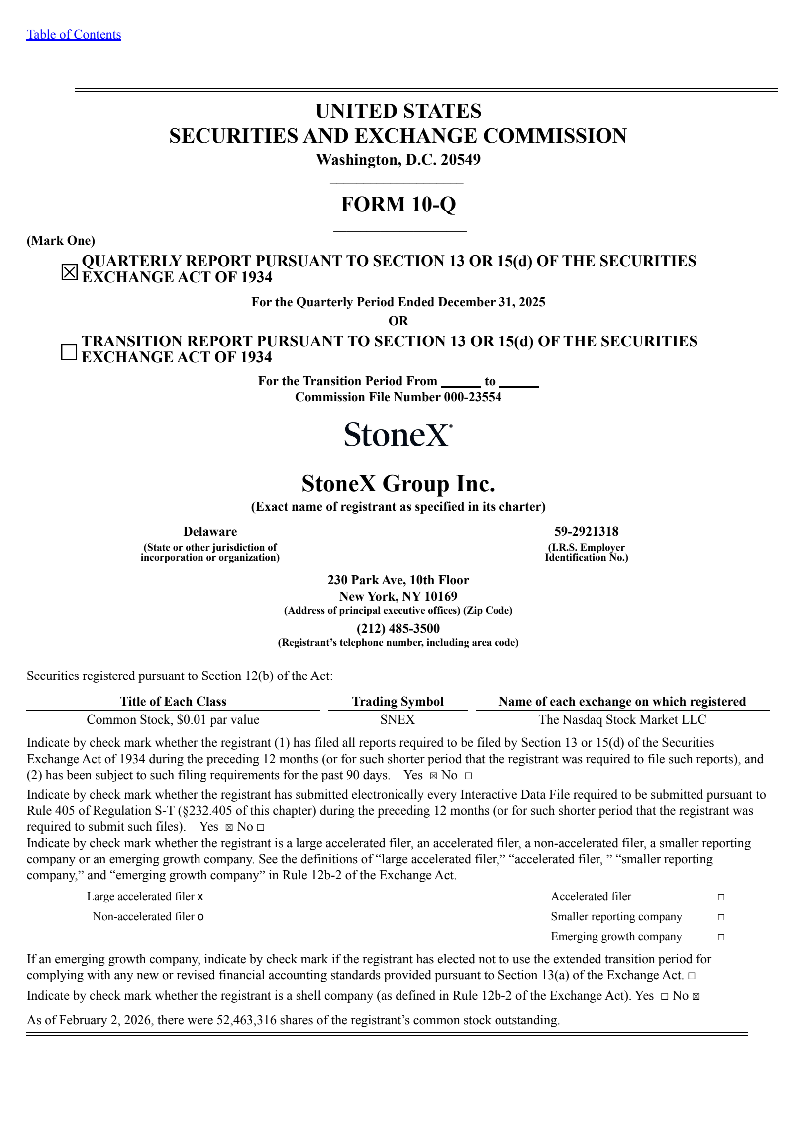 StoneX Group's Q1 2026 Quarterly report