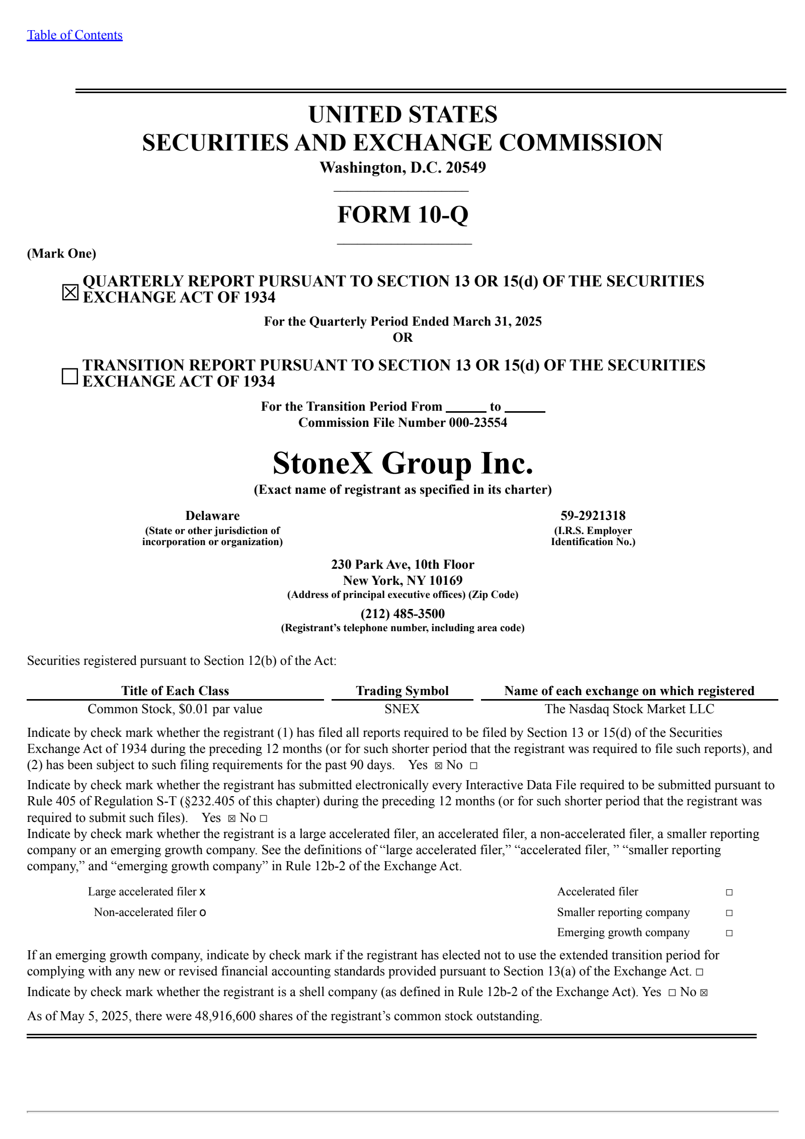 StoneX Group's Q2 2025 Quarterly report