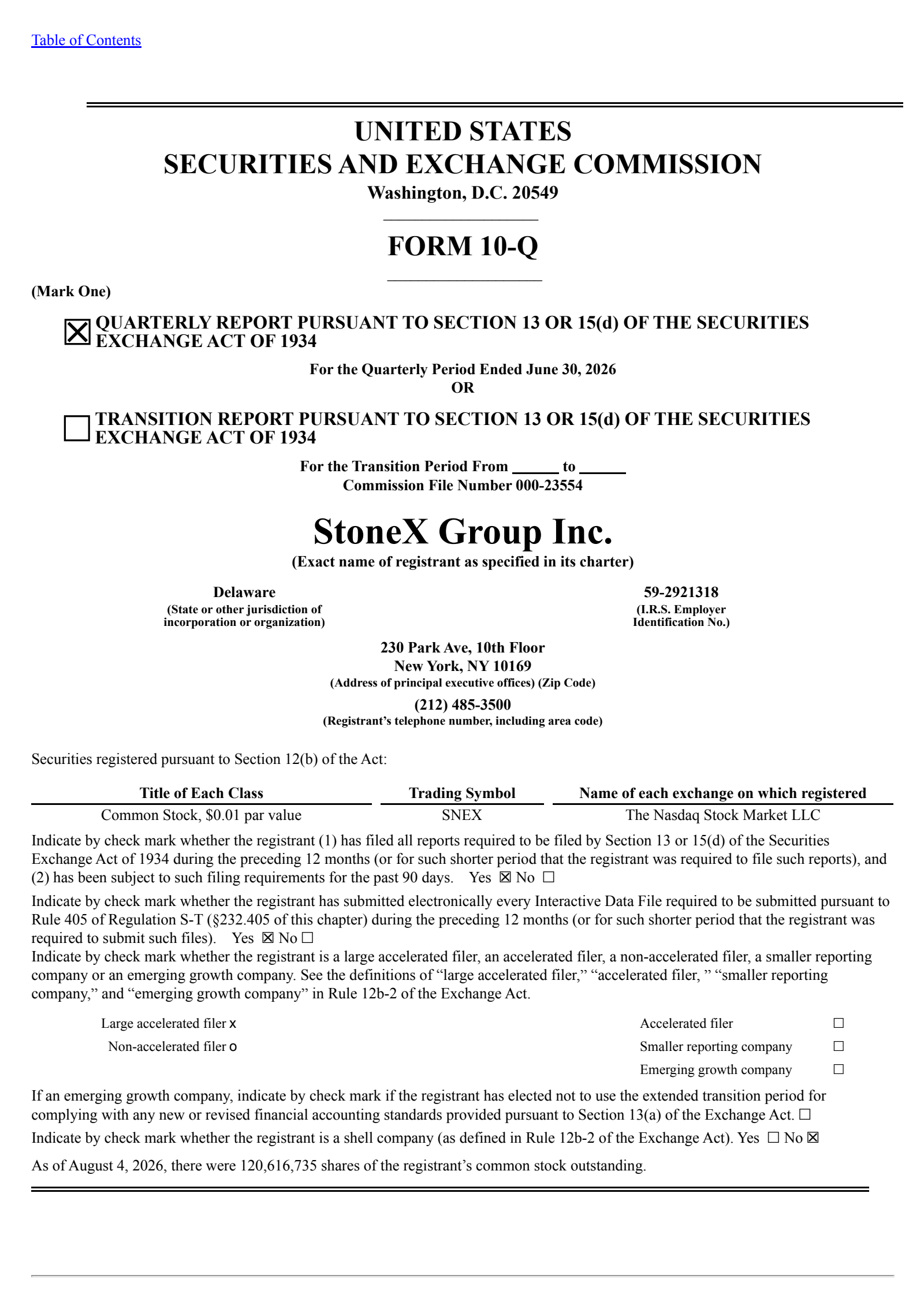 StoneX Group's Q3 2026 Quarterly report