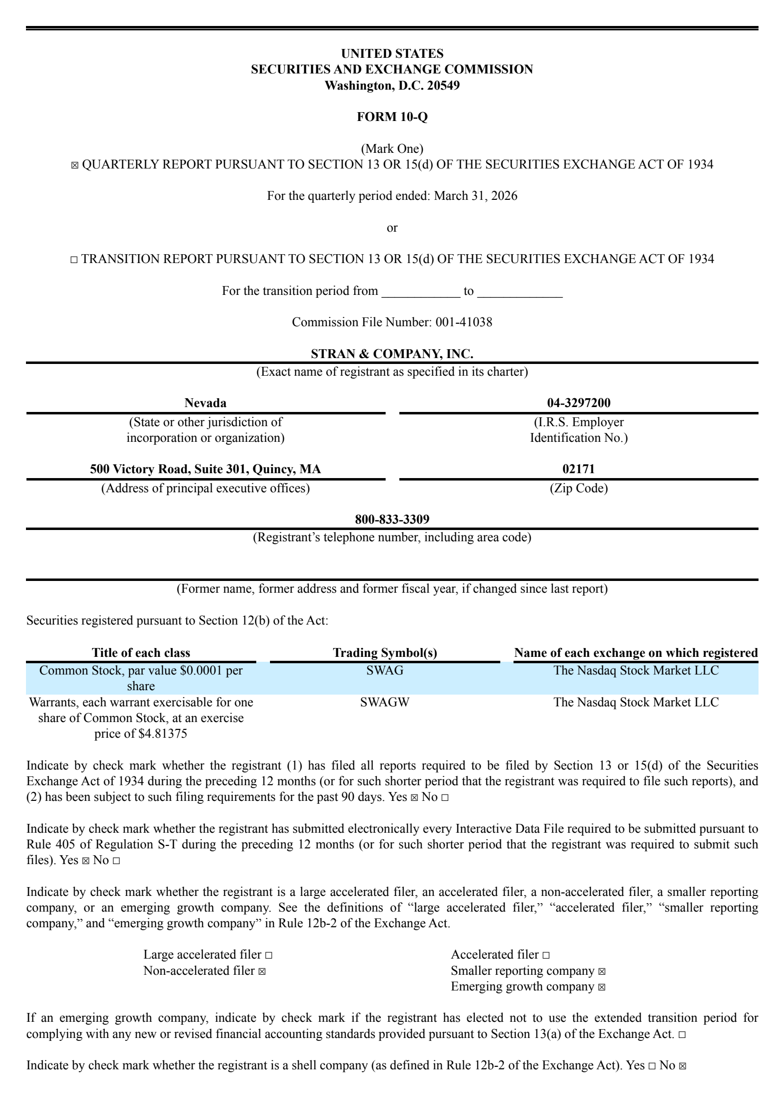 Stran & Company, Inc.'s Q1 2026 Quarterly report
