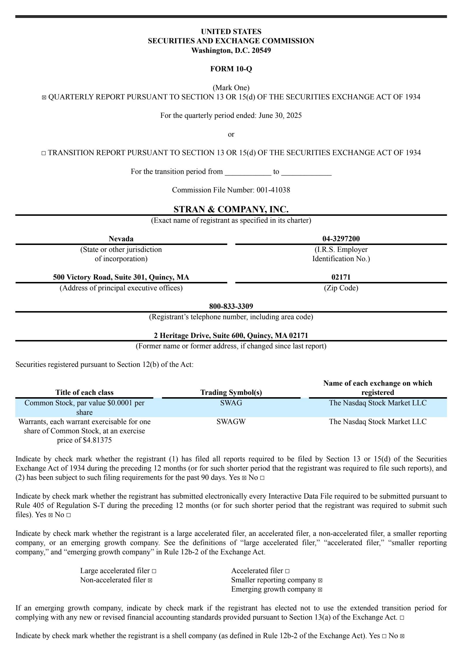 Stran & Company, Inc.'s Q2 2025 Quarterly report