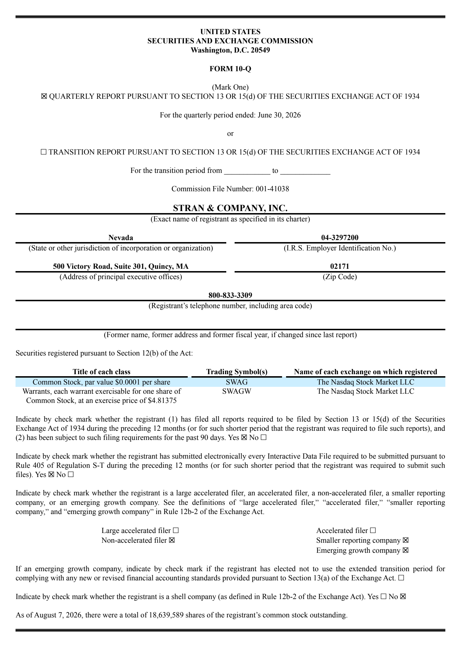 Stran & Company, Inc.'s Q2 2026 Quarterly report
