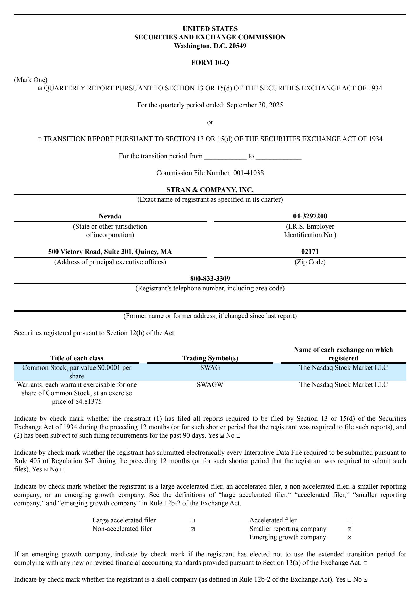 Stran & Company, Inc.'s Q3 2025 Quarterly Report